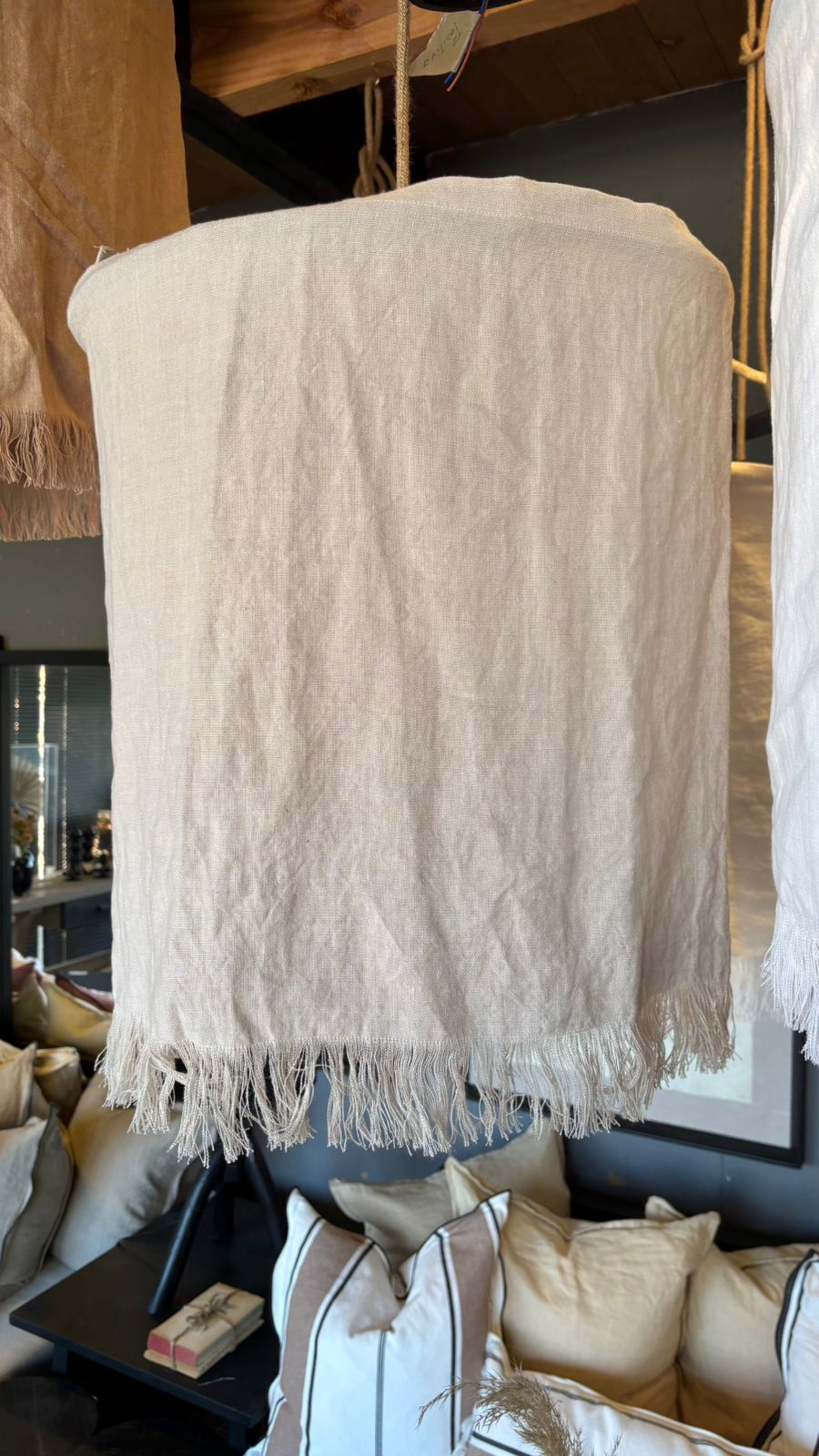 Lámpara colgante funda lino beige 45 cm