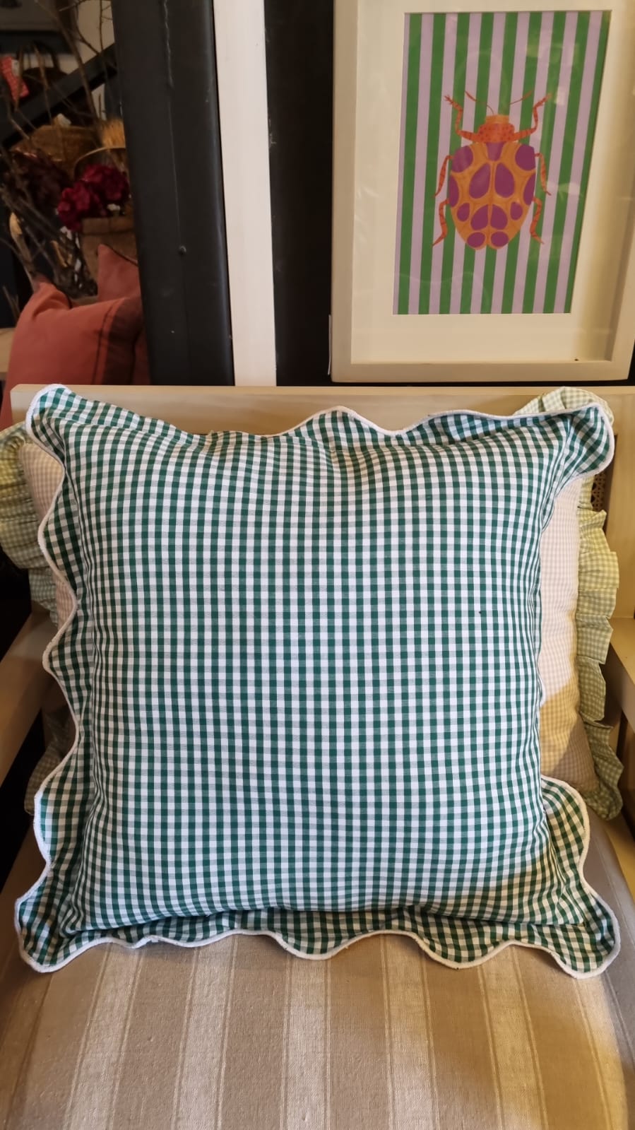 Cojín cuadrillé verde 45x45 vuelos