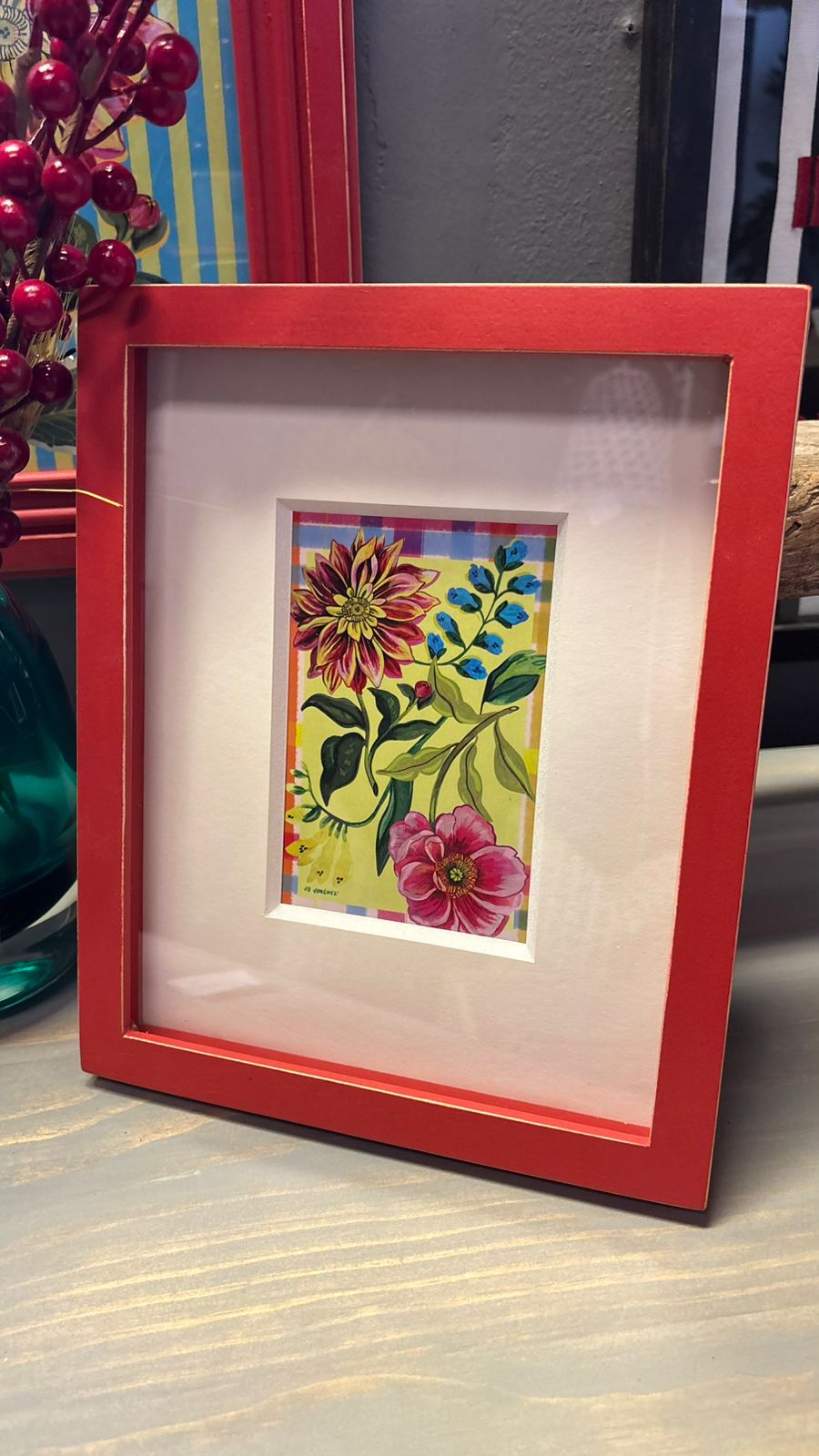 Cuadro lámina flor 4 marco rojo