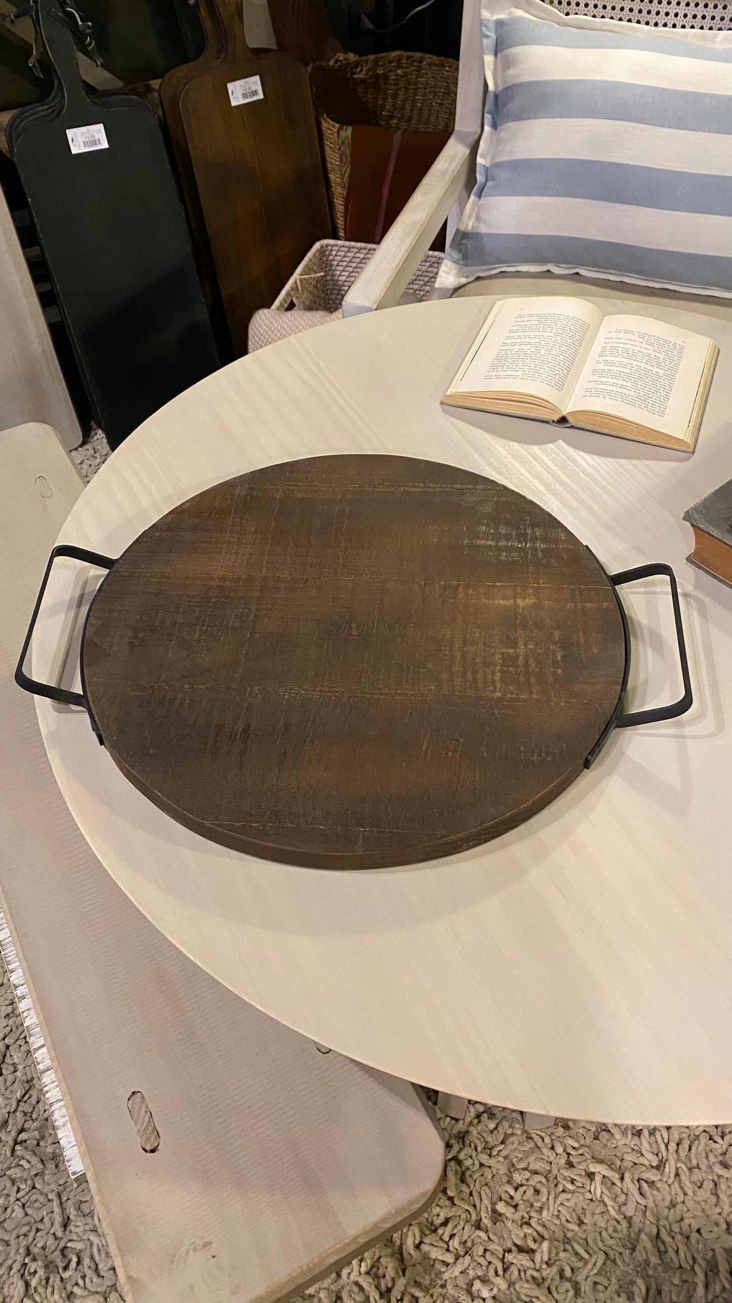 Tabla redonda aperitivo asas fierro teñido Café