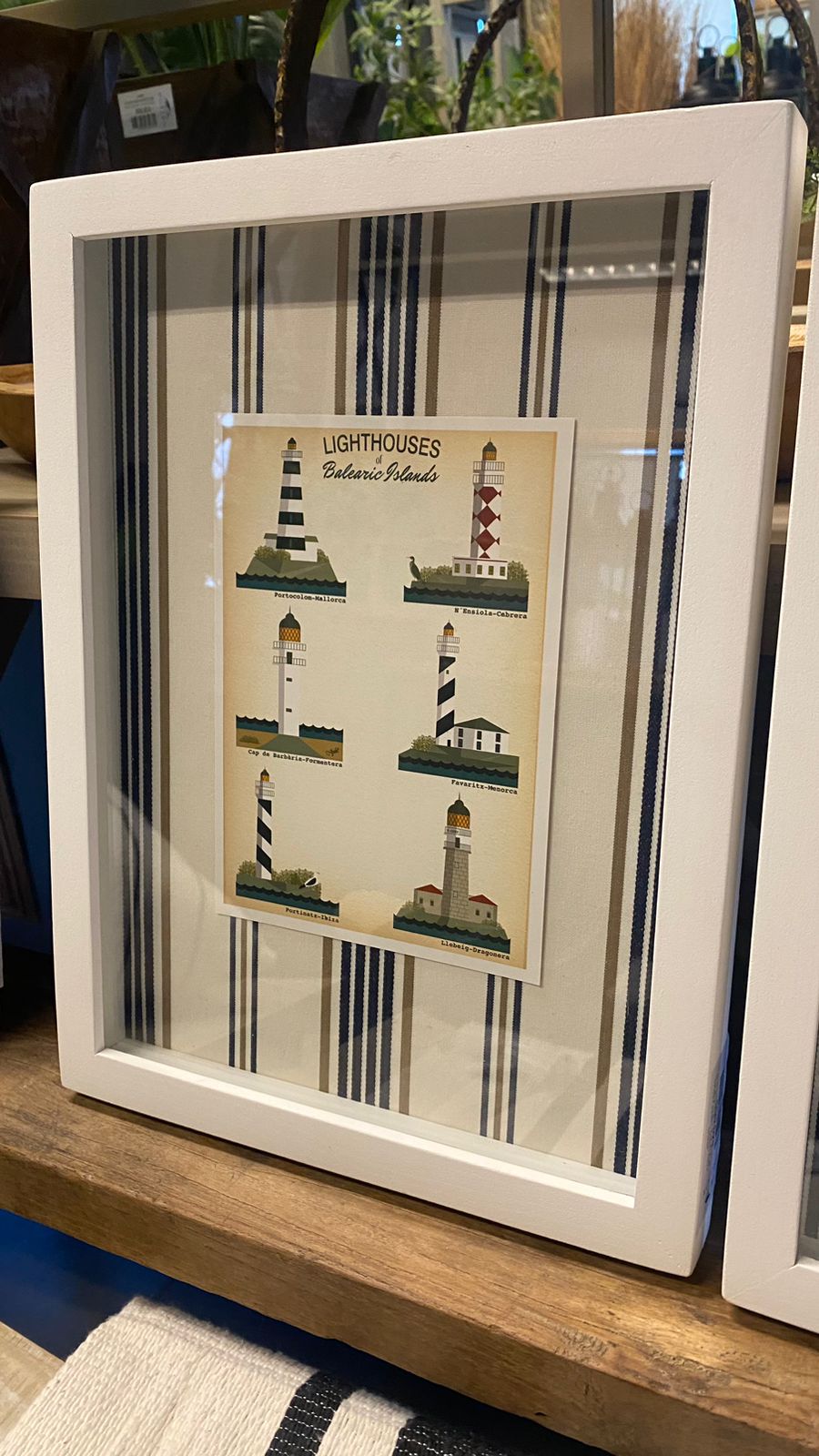 Cuadro faro líneas azules marco blanco