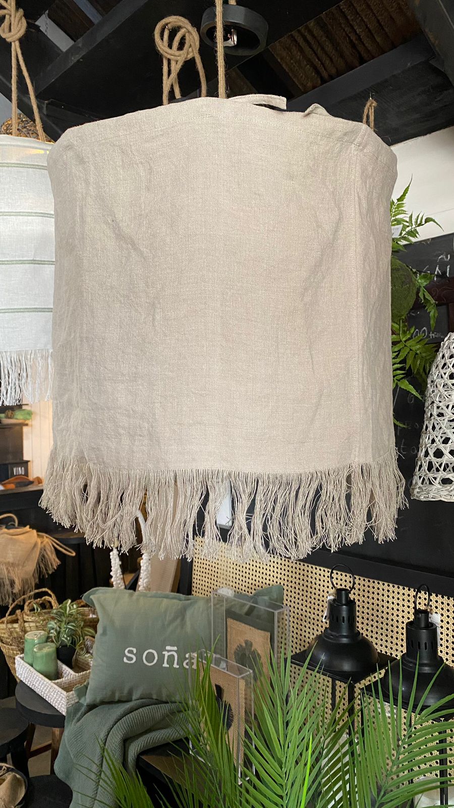 Lámpara colgante funda lino natural 50 cm