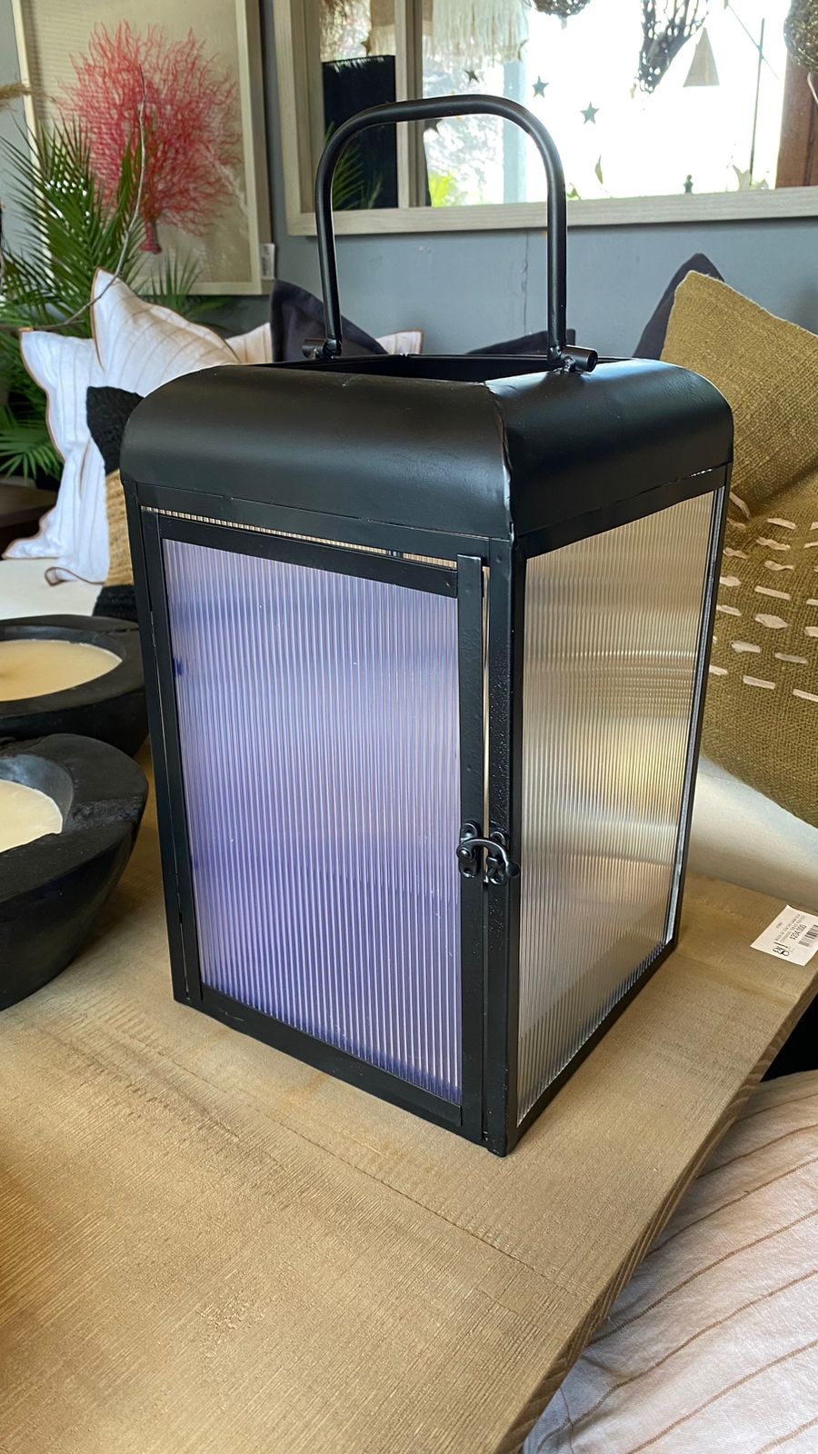 Fanal cuadrado vidrio metálico negro