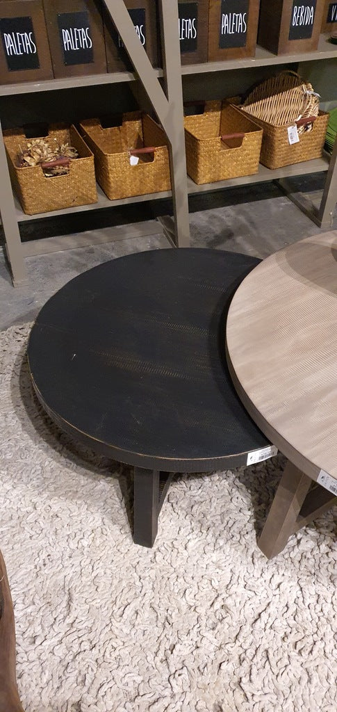 Mesa de Centro Redonda - Pino Clear Aserrada Pátina Negra 70x70x35