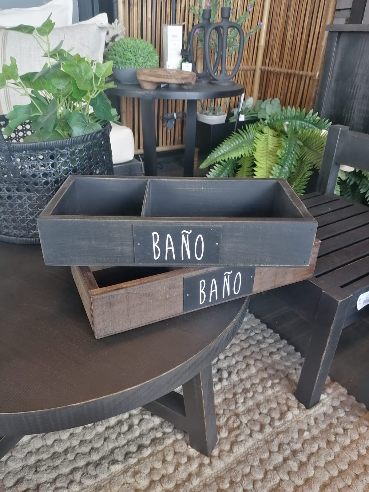 Caja de Baño con División — Pátina Negra 38x18x7