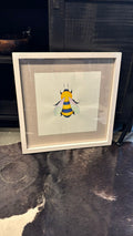 Cuadro Fondo de Lino Abeja - Diseño 3 Pino Clear y Lino Pulido Marco Blanco Aguado 46x46