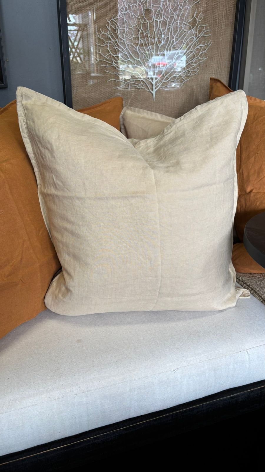 Cojín de Lino con Pestaña - Pestaña Simple Beige 50x50