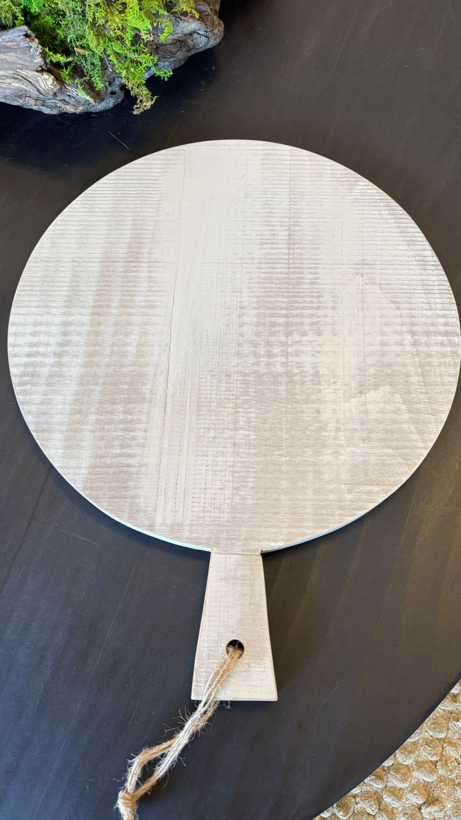 Tabla Redonda con Mango — Redondo Pino Clear Teñido Rústico Claro Gris Beige Envejecido Tamaño Grande 38x49