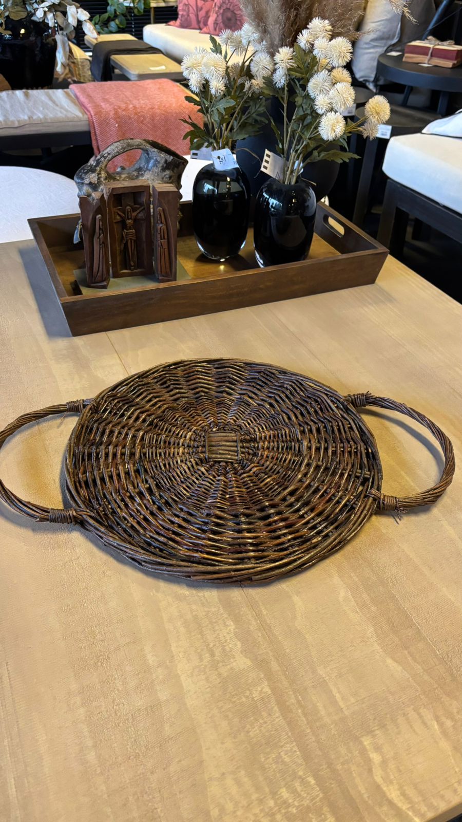 Plato de Mimbre con Asas - Tejido con Asas Café 57x39
