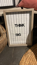 Cuadro Bordado Think Big - Pino Clear Teñido Rústico Marco Gris Beige Envejecido 48x34