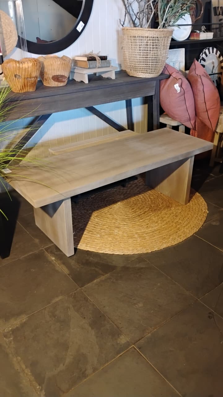 Mesa de Centro Base Tablero - Pino Clear Teñido Rústico Oscuro Pulida Gris Beige 130x45x42
