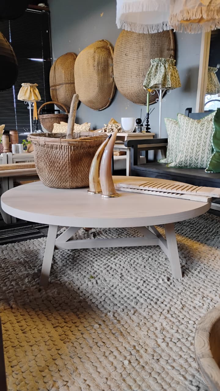 Mesa de Centro Andrea - Pino Clear Teñido Rústico Aserrada Gris Beige Envejecido 110x110x40