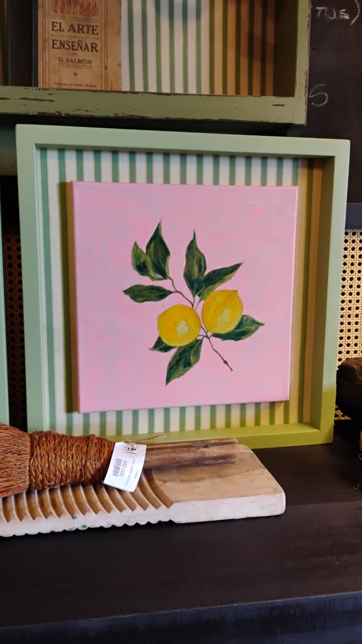 Cuadro Pintado a Mano — Limones Pino Clear Pulido 42x42