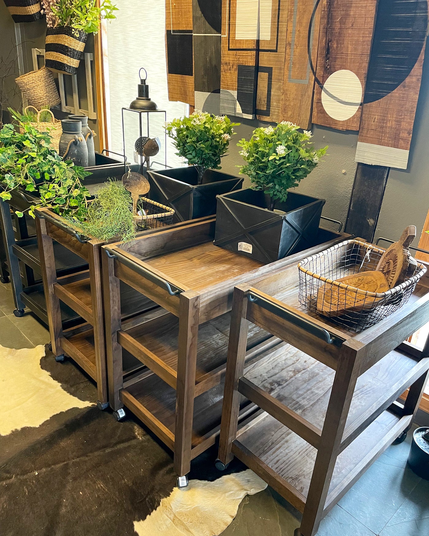 Carro Bar — Pino Clear Aserrada Teñido Café Tamaño Grande 85x45x75