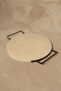 Tabla Redonda de Aperitivo con Asas de Fierro - Aserrada Pátina Clara 50x42