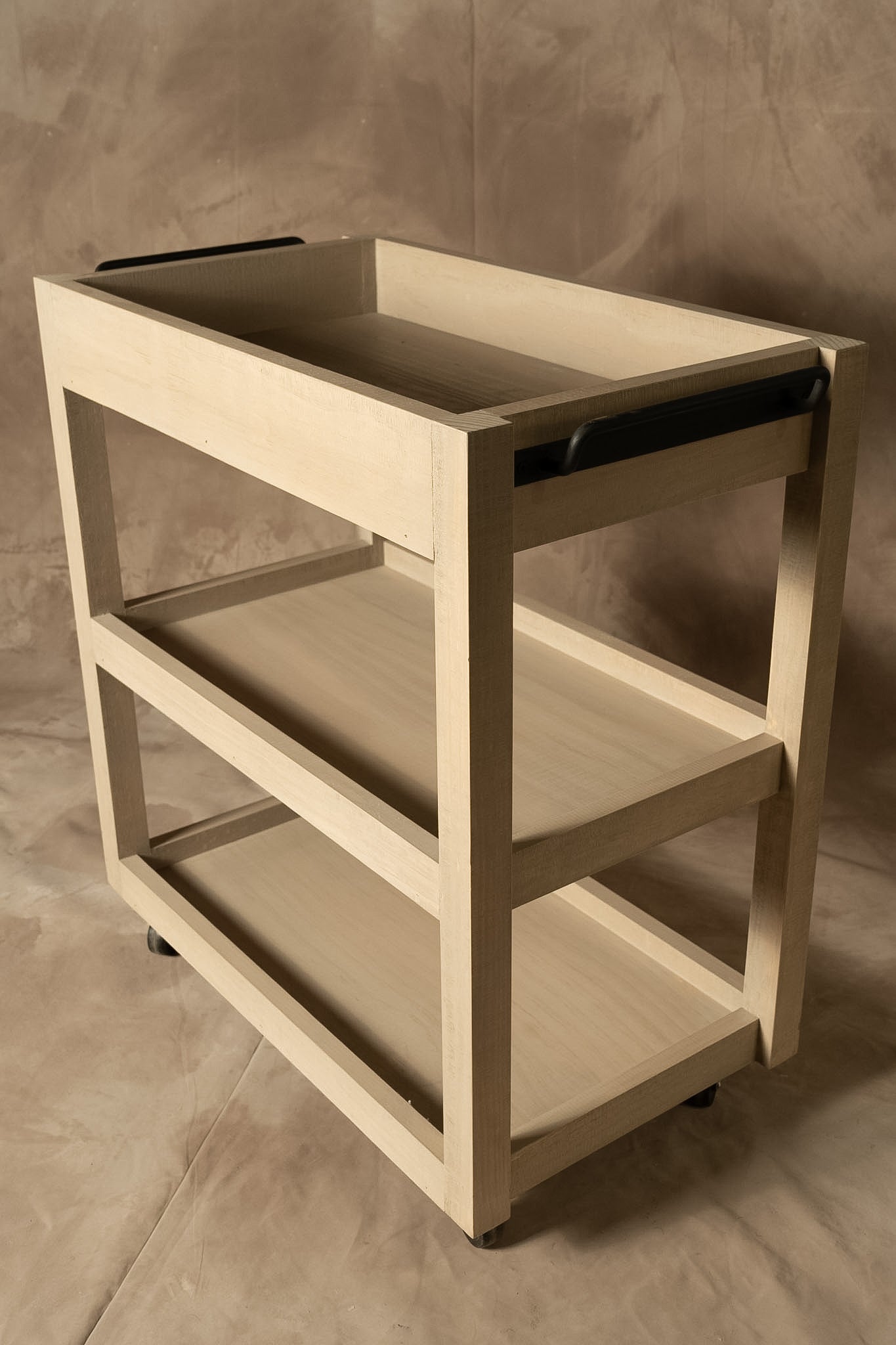 Carro Bar — Pino Clear Teñido Rústico Oscuro Gris Beige Oscuro Envejecido Tamaño Chico 70x40x75