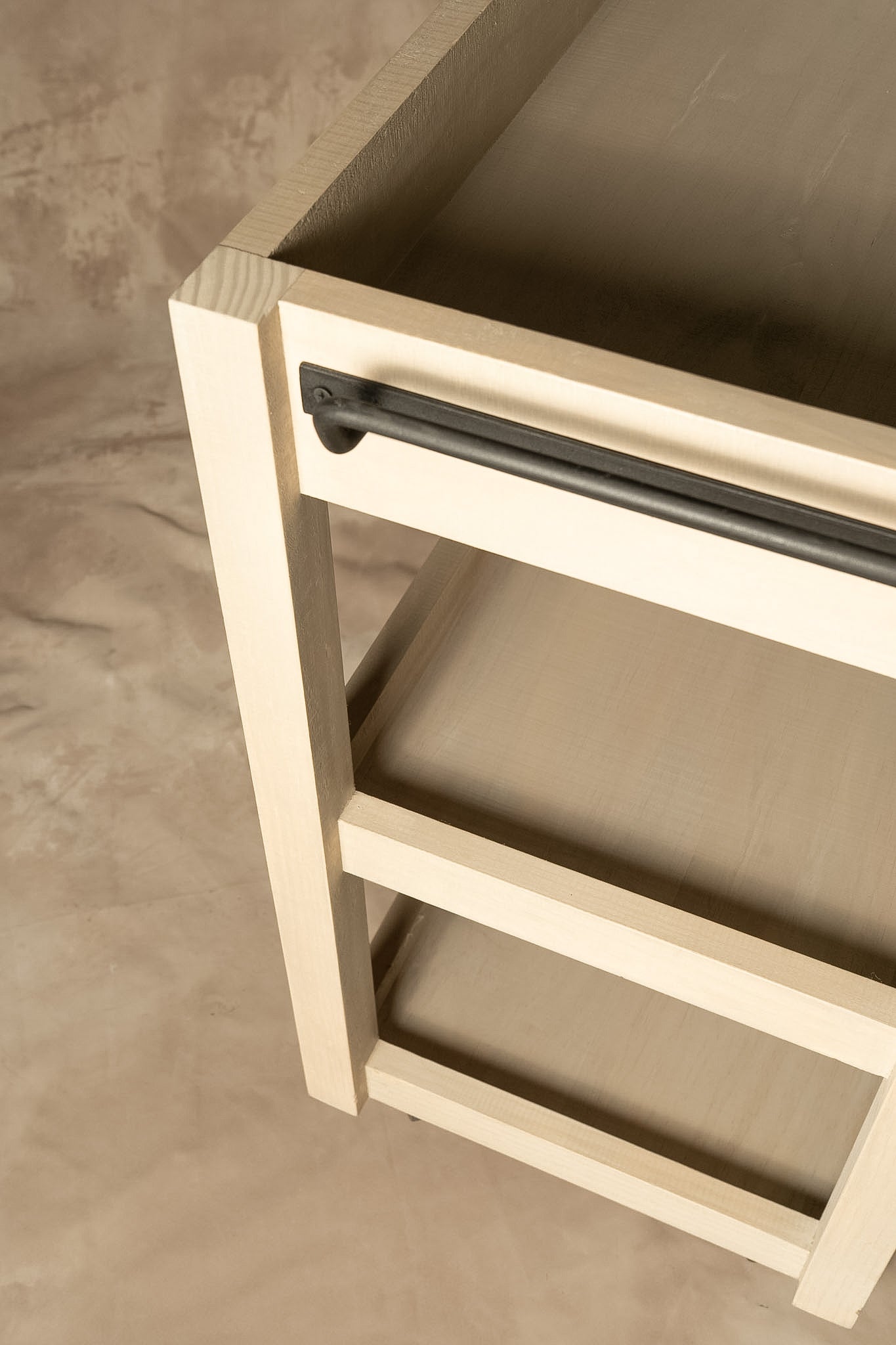 Carro Bar - Pino Clear Teñido Rústico Oscuro Gris Beige Oscuro Envejecido Tamaño Chico 70x40x75