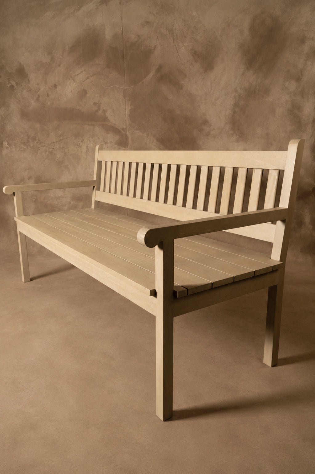 Banca con Respaldo - Pino Clear Teñido Rústico Gris Beige Envejecido 170x60x90