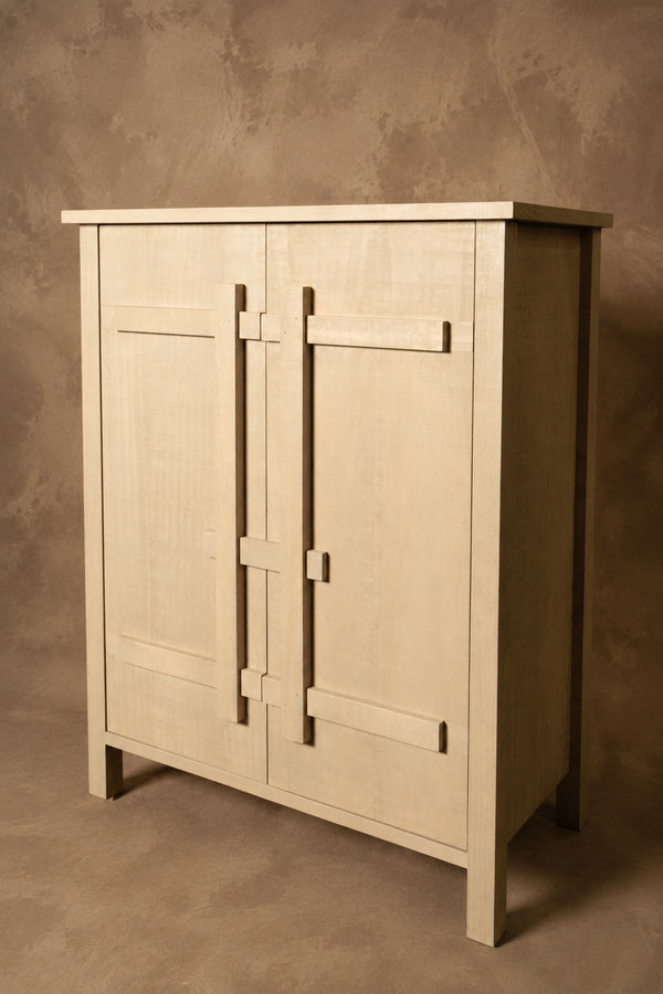Mueble Bar Dos Puertas - Pino Clear Teñido Rústico Aserrado Gris Beige Oscuro Envejecido 80x40x100