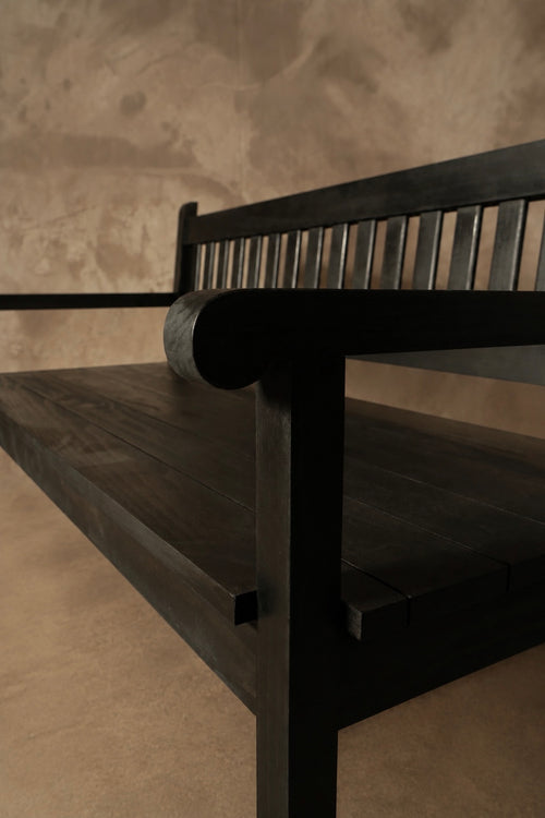 Banca con Respaldo - Pino Clear Aserrado Pátina Negra 150x60x90