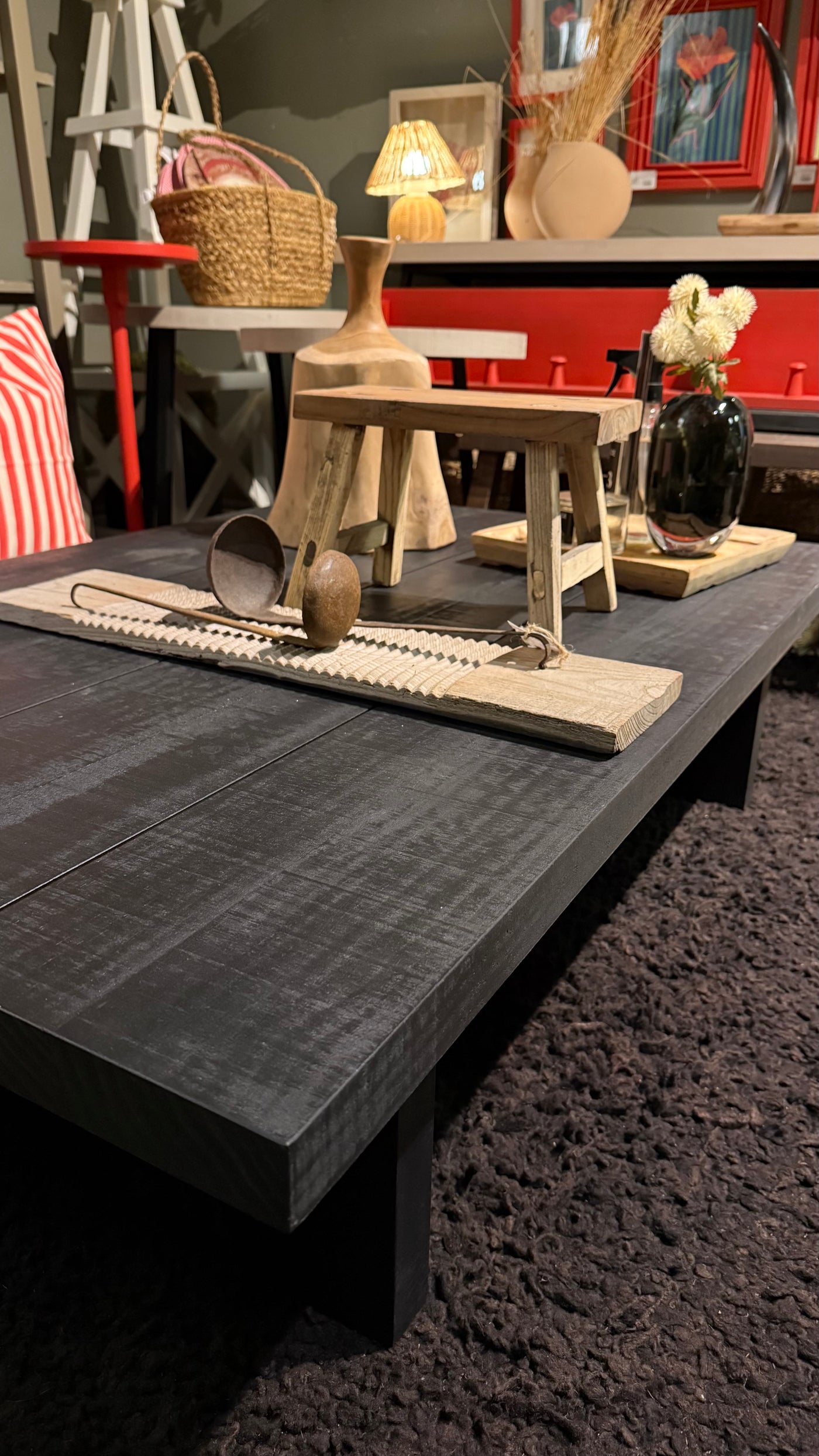 Mesa de Centro Baja — Pino Clear Aserrada Pátina Negra 80x120x30