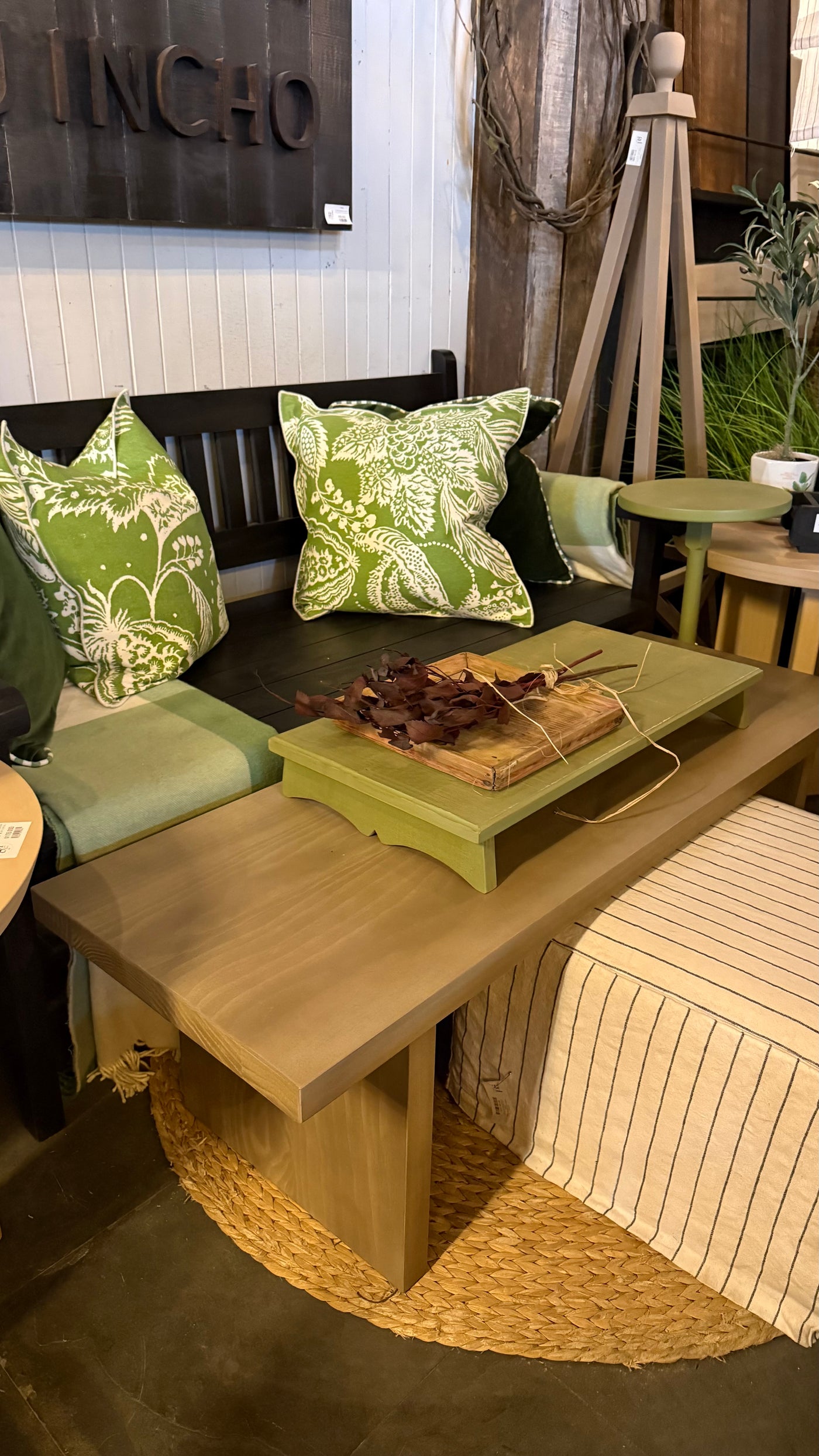 Mesa de Centro Base Tablero — Pino Clear Teñido Rústico Oscuro Pulida Gris Beige 130x45x42