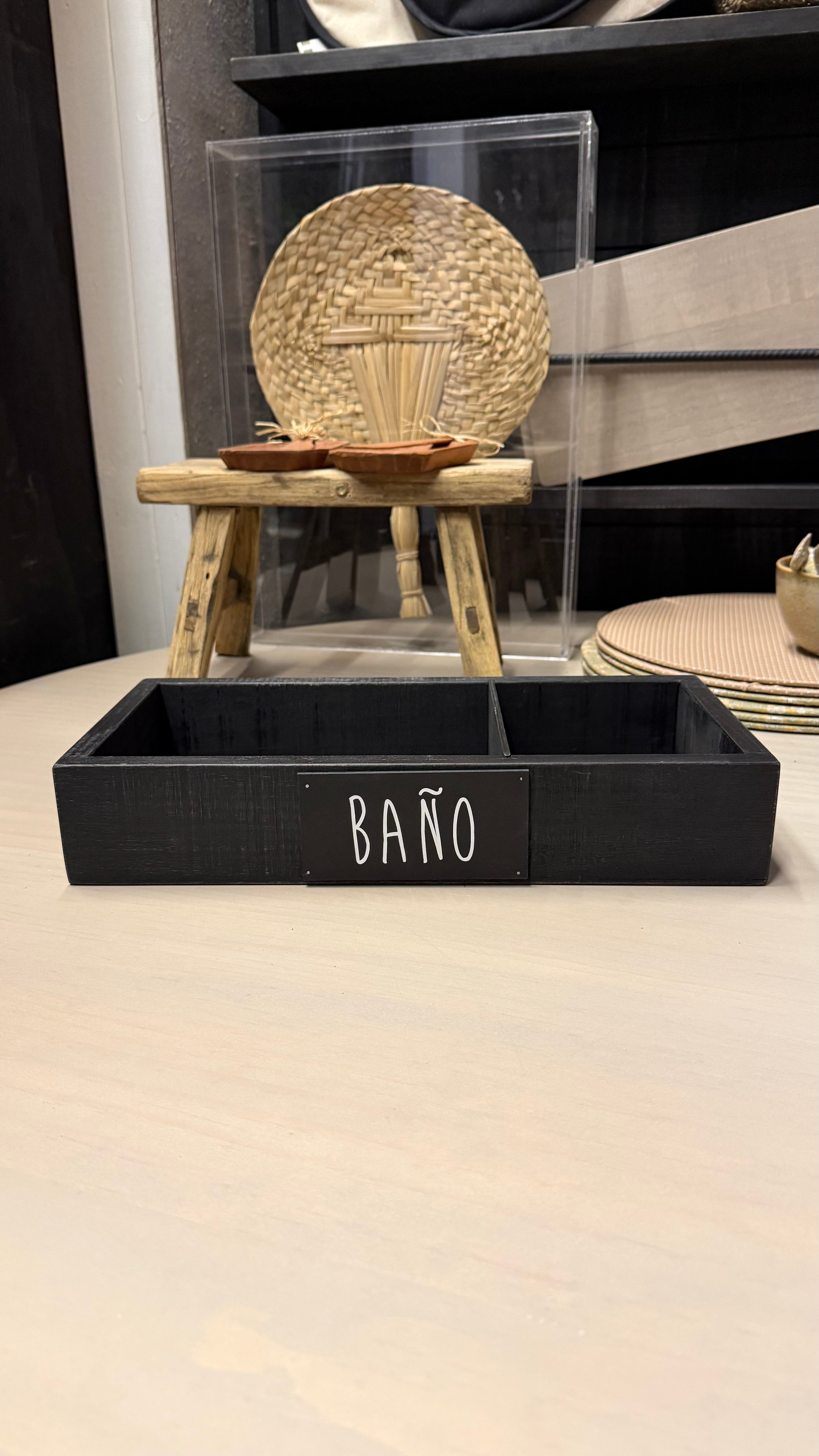 Caja de Baño con División - Pátina Negra 38x18x7