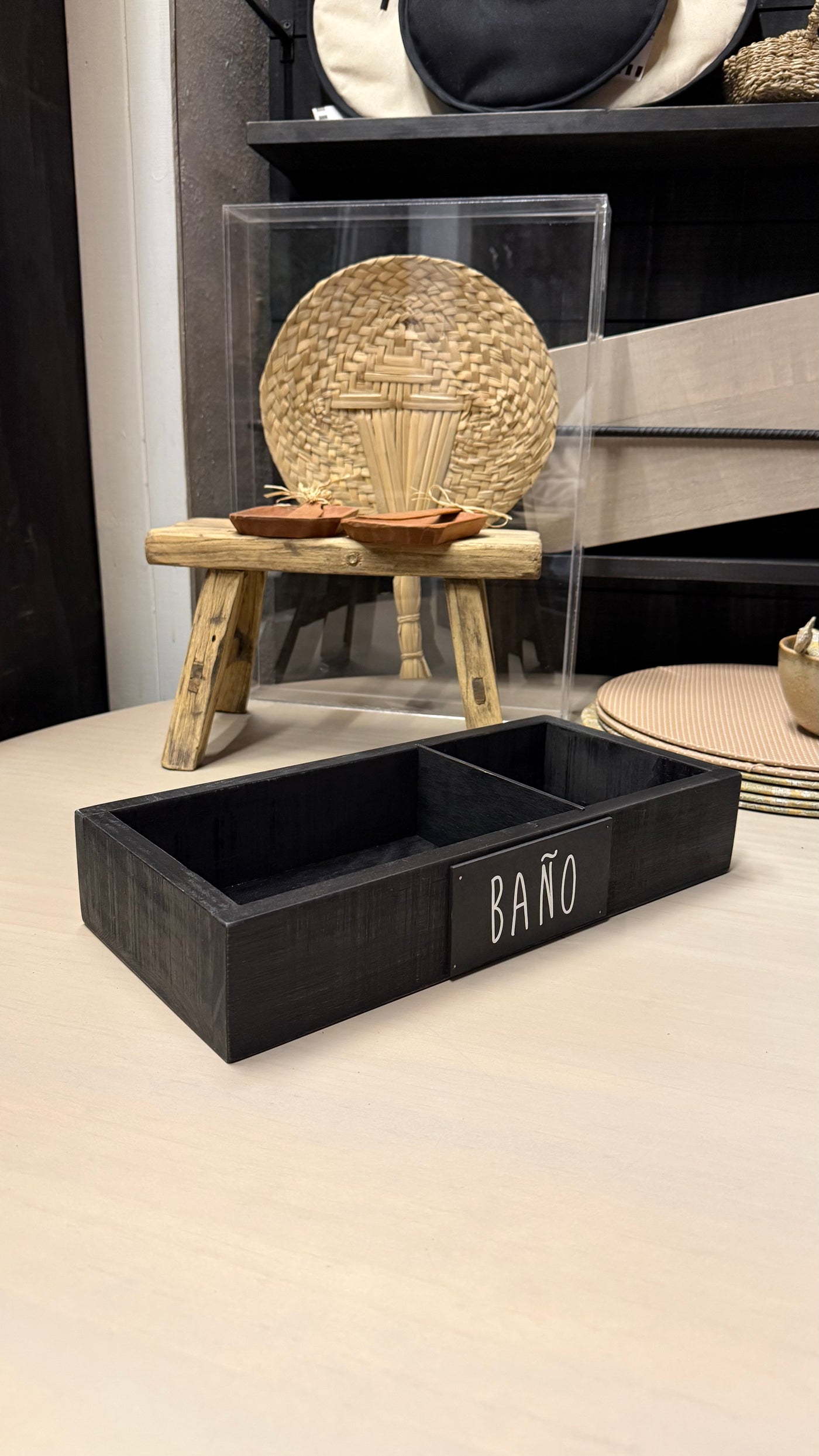 Caja de Baño con División — Pátina Negra 38x18x7