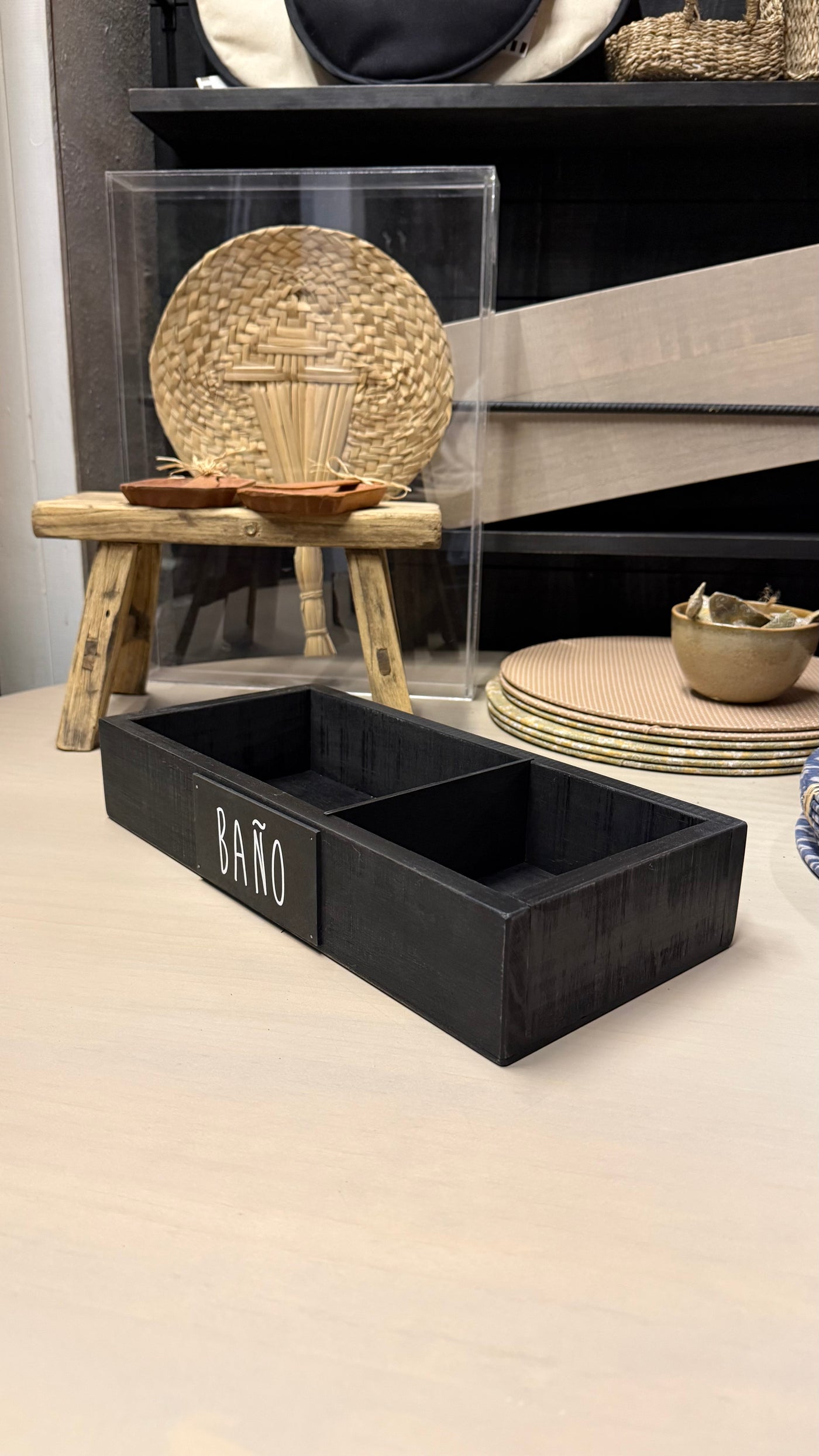 Caja de Baño con División — Pátina Negra 38x18x7