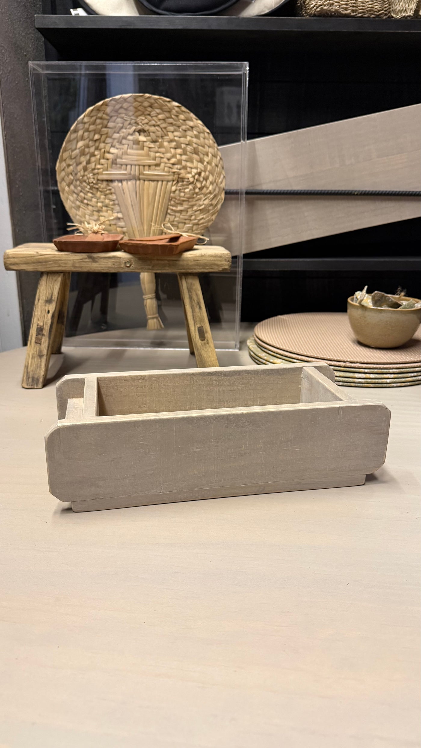 Caja Multiuso — Pino Clear Teñido Rústico Aserrada Gris Beige Envejecido 32x14x9