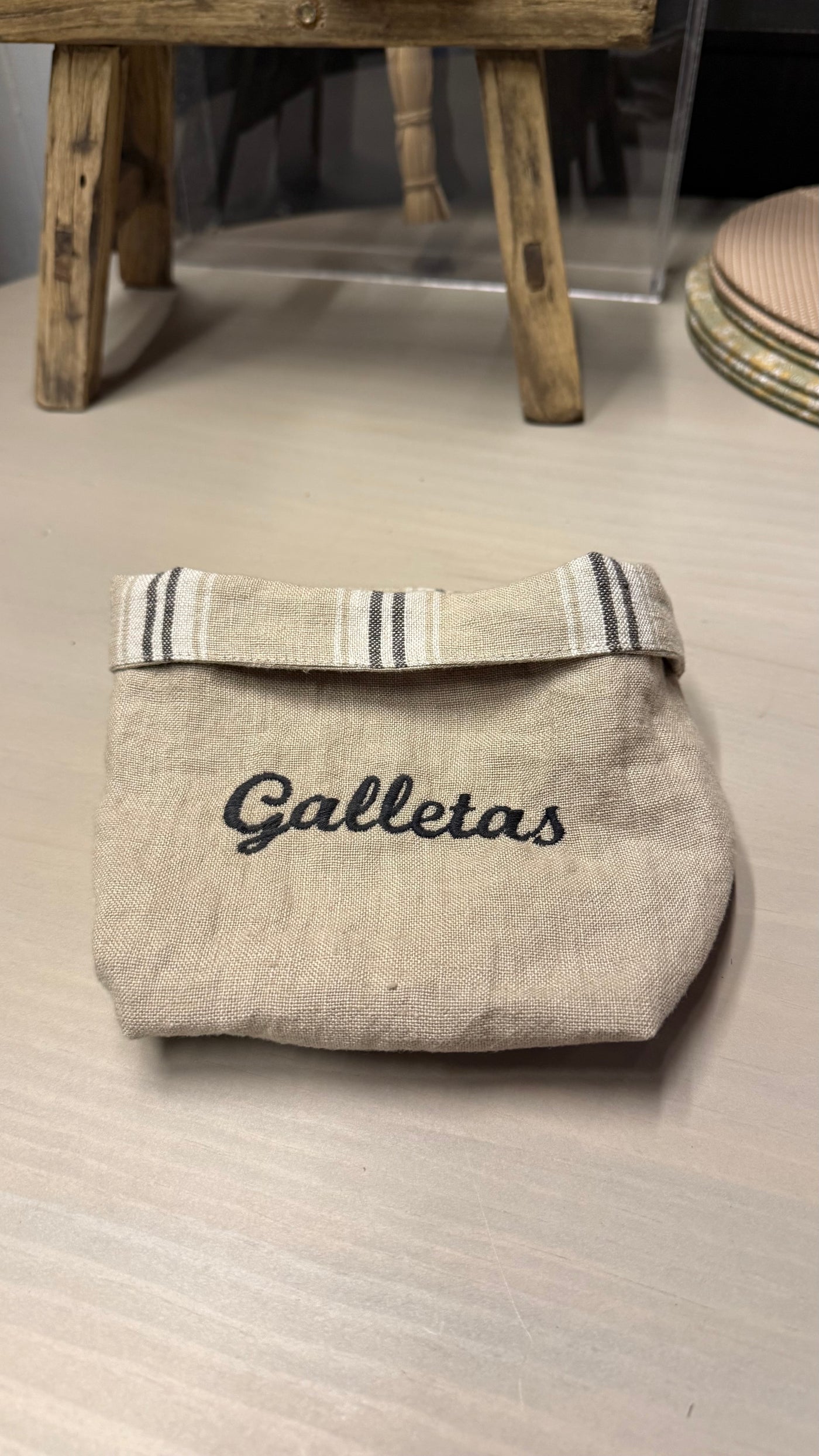 Funda de Lino para Frasco — Bordado Galletas Bordada Natural 13x13x15