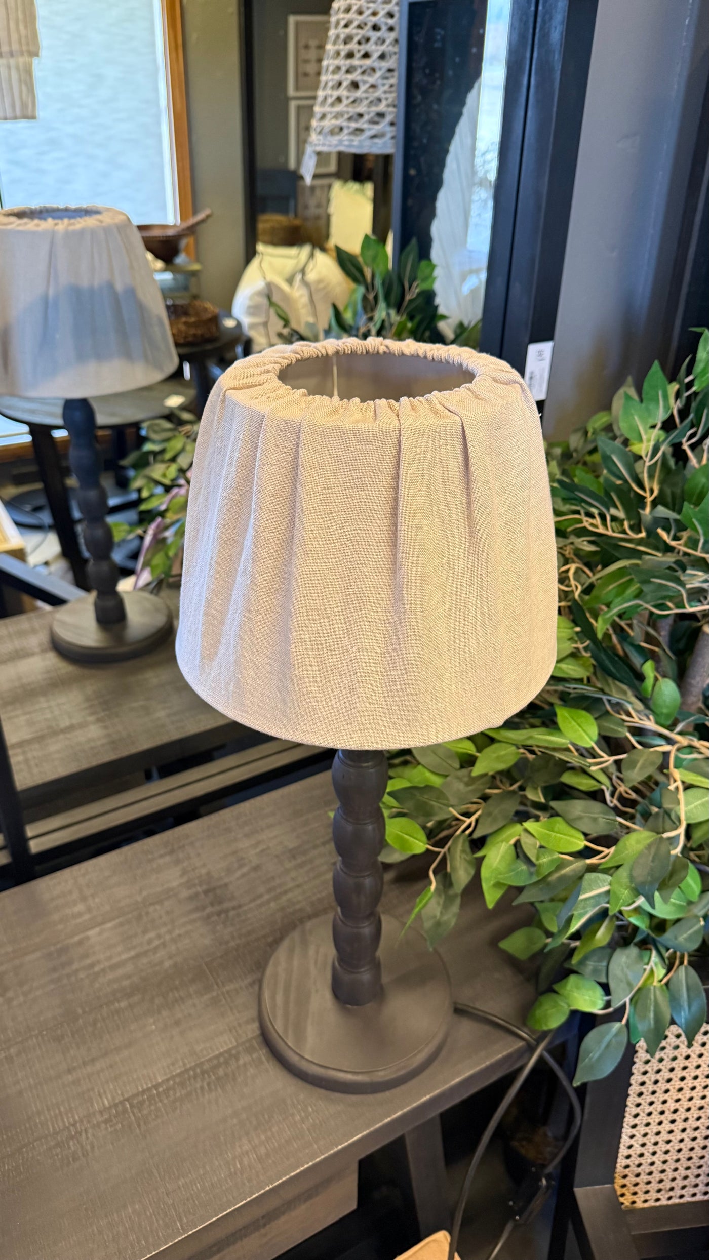 Lámpara de Mesa con Funda — Algodón Beige Base con Diseño Marrón 26x58