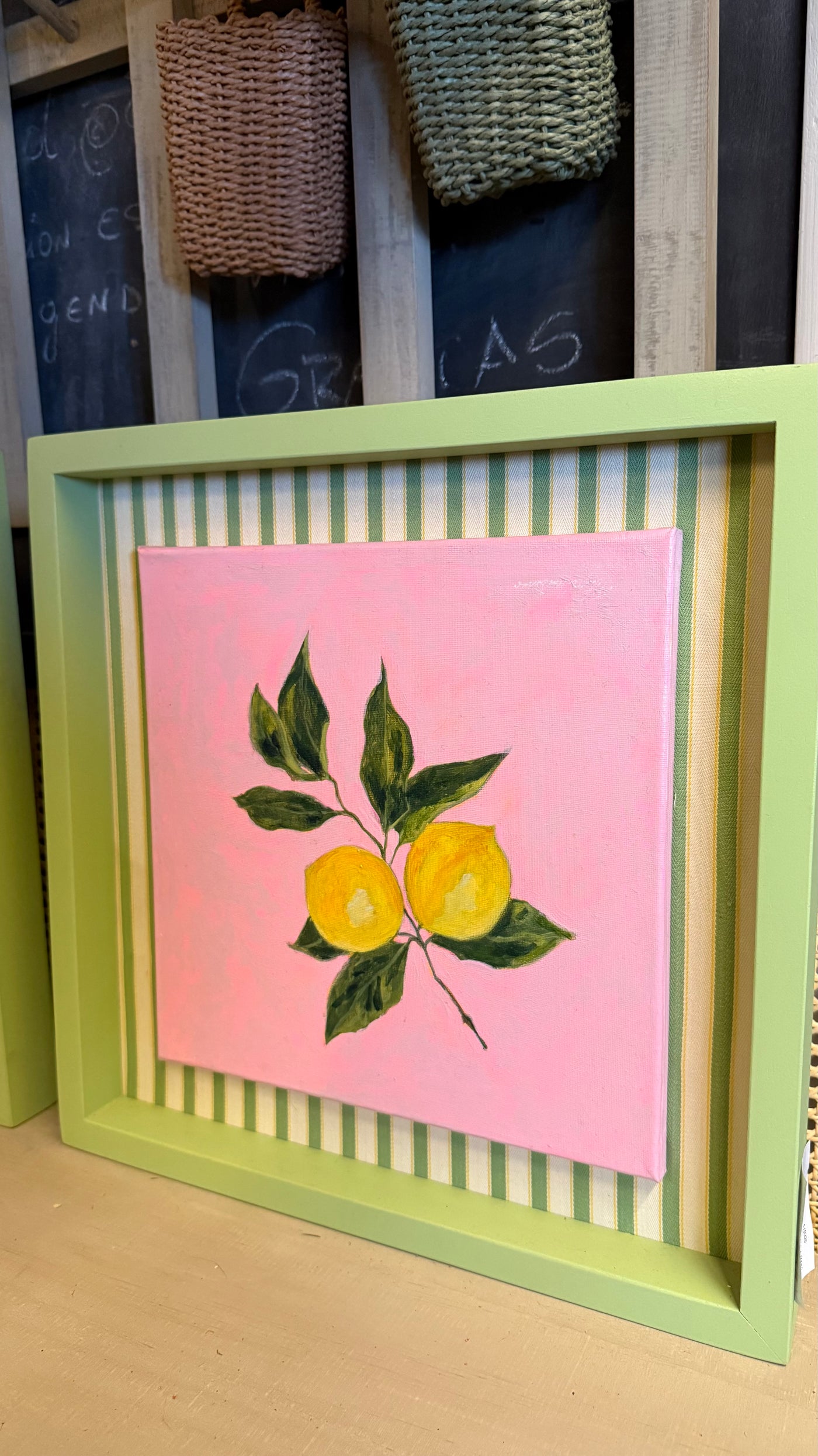 Cuadro Pintado a Mano — Limones Pino Clear Pulido 42x42