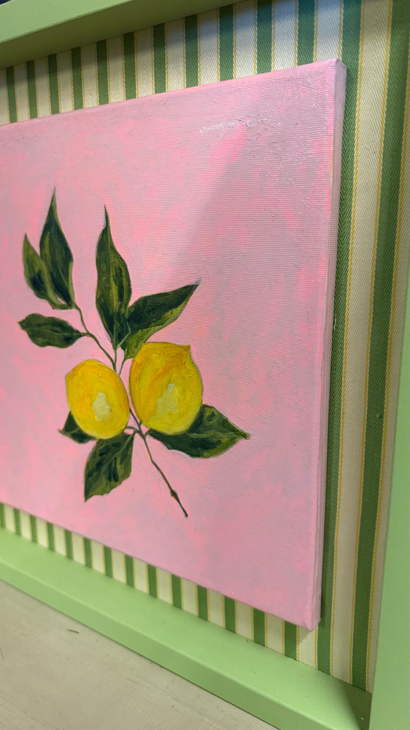 Cuadro Pintado a Mano — Limones Pino Clear Pulido 42x42