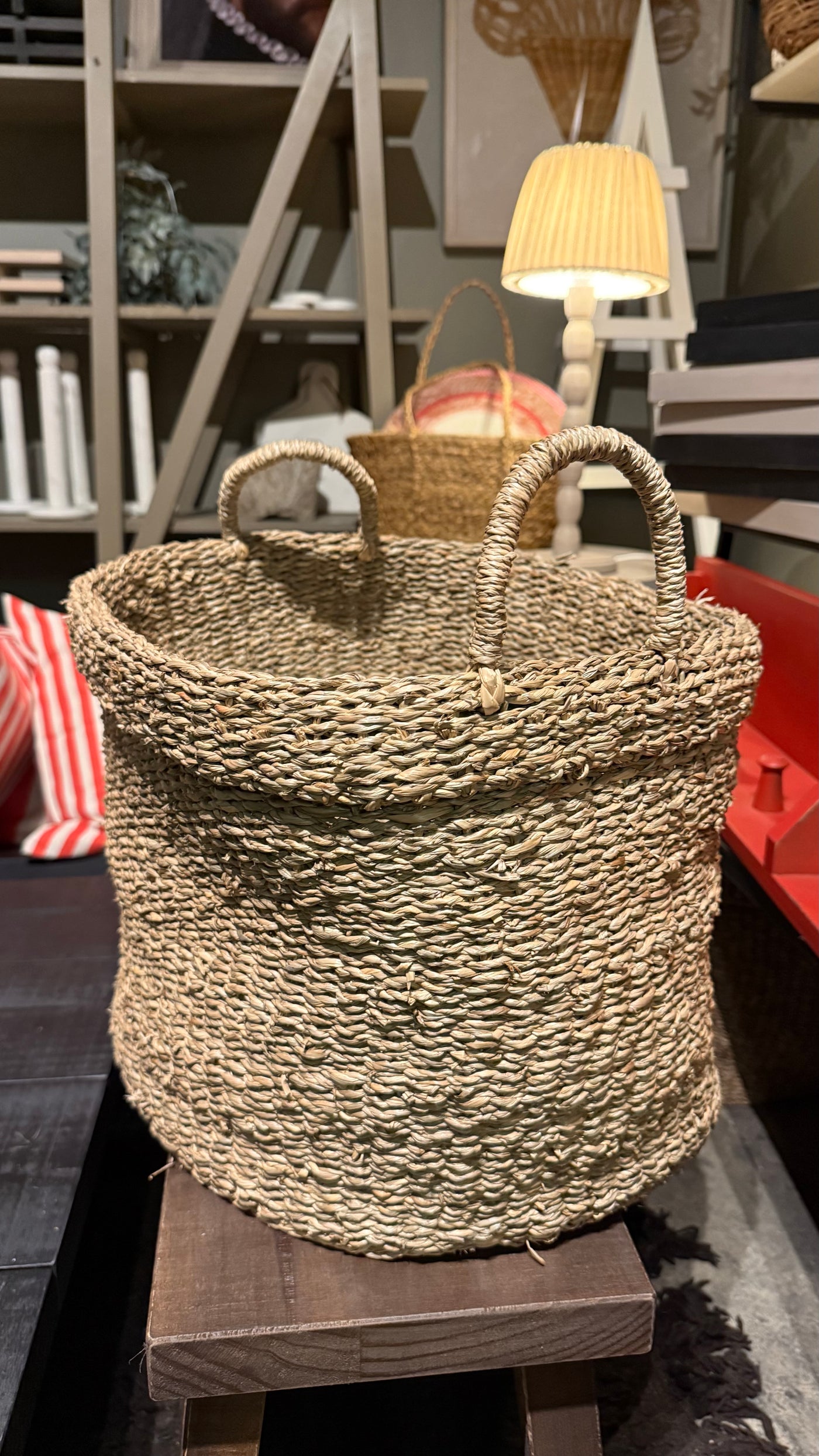 Canasto Decorativo Tejido — Con Asa Tamaño Grande 45x40x40