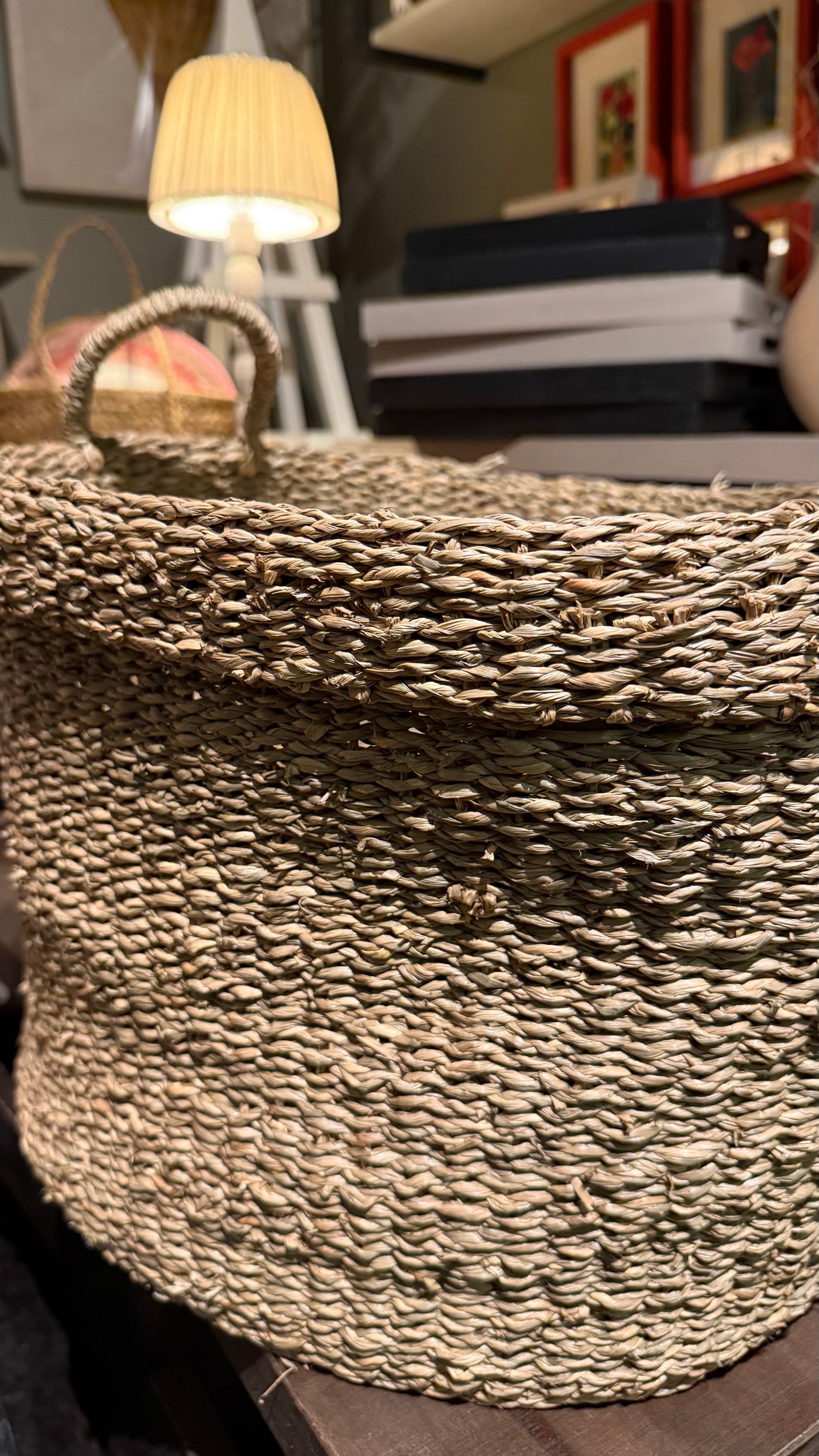 Canasto Decorativo Tejido — Con Asa Tamaño Grande 45x40x40