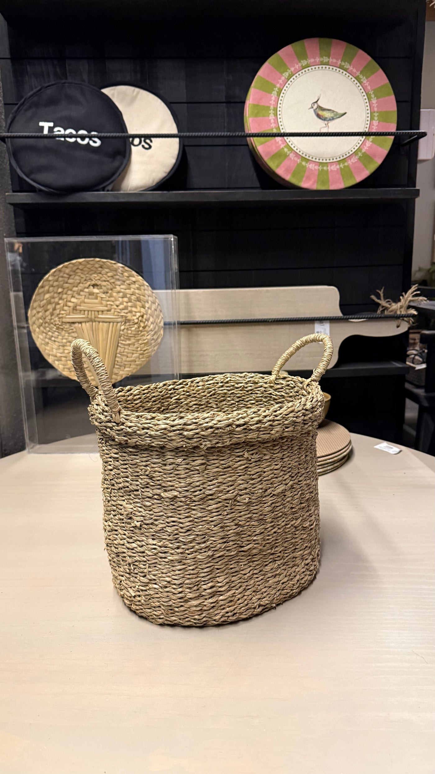 Canasto Decorativo Tejido — Con Asa Tamaño Chico 31x27x35