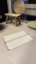 Carpetita para bandejas - Lino Natural Dos Lineas Centrales Azules 25x36