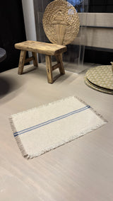 Lino Natural Dos Lineas Centrales Azules 25x36