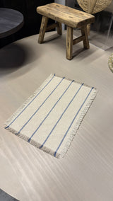 Borde con Flecos Lino Natural Lineas Azules 25x36