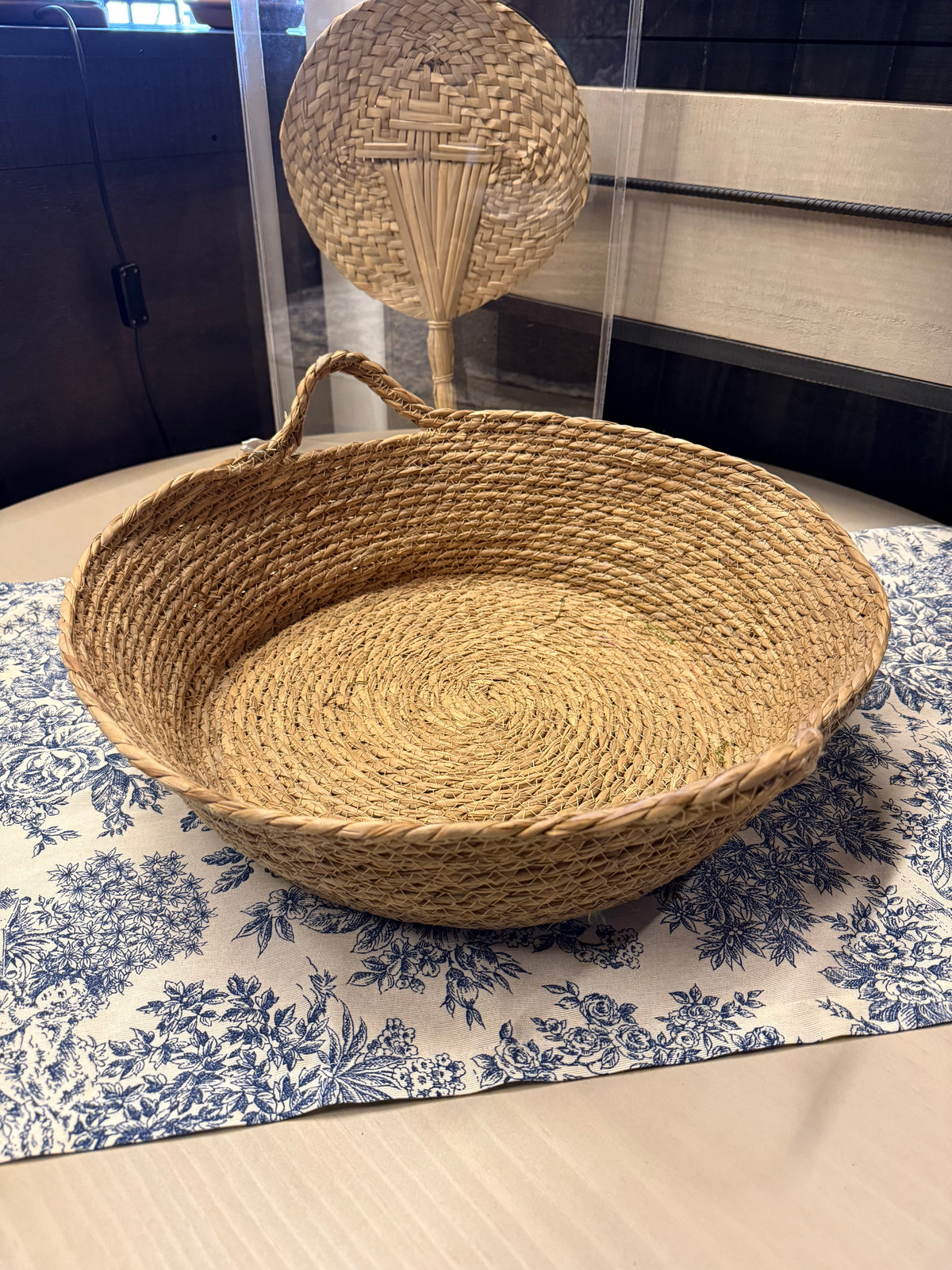 Canasto Bajo con Tomador — Fibra Tejido Natural Tamaño Extra Grande 45x45x15