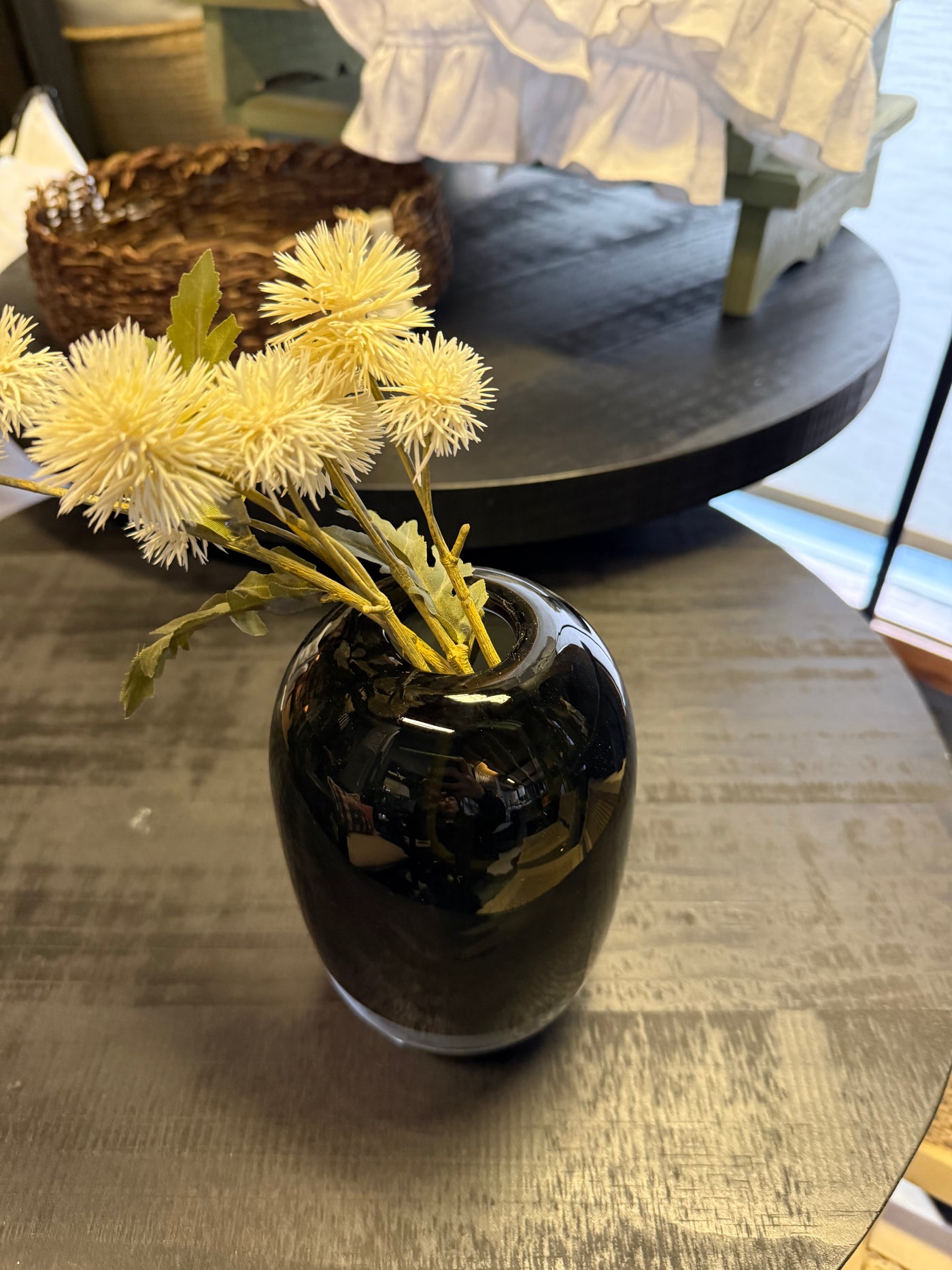 Florero de Cristal — Redondo Negro 11x17