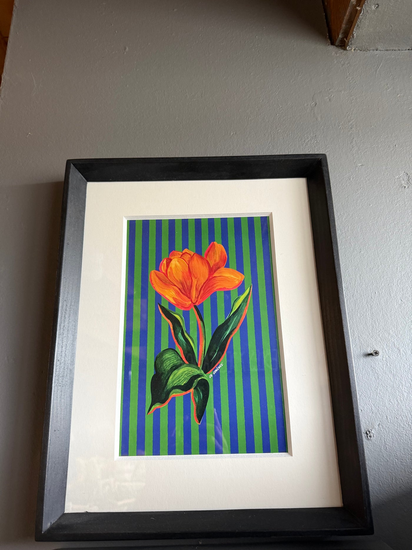 Cuadro Flor — Con Líneas Verde Azul Pino Clear Pulido Verde 36x45