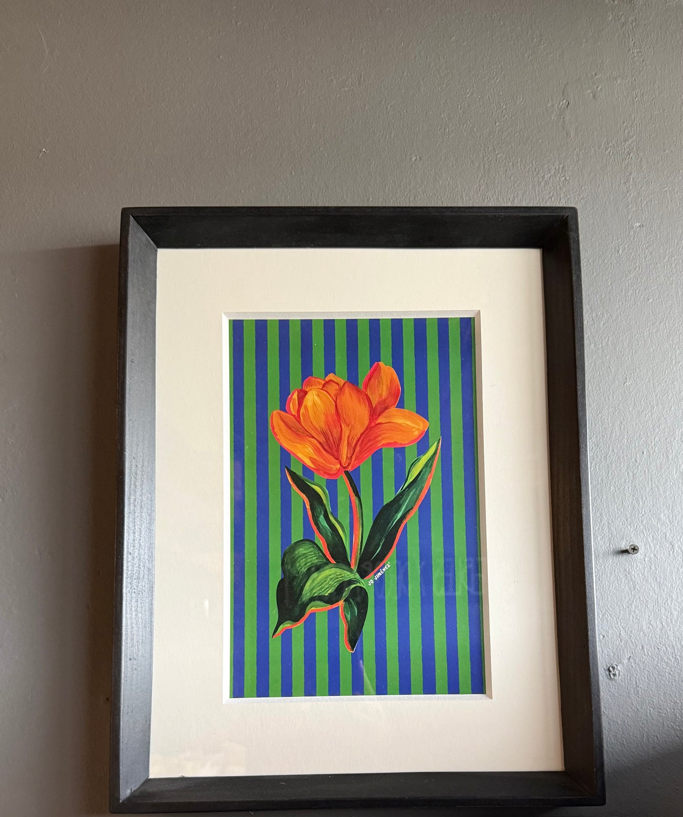 Cuadro Flor — Con Líneas Verde Azul Pino Clear Pulido Verde 36x45