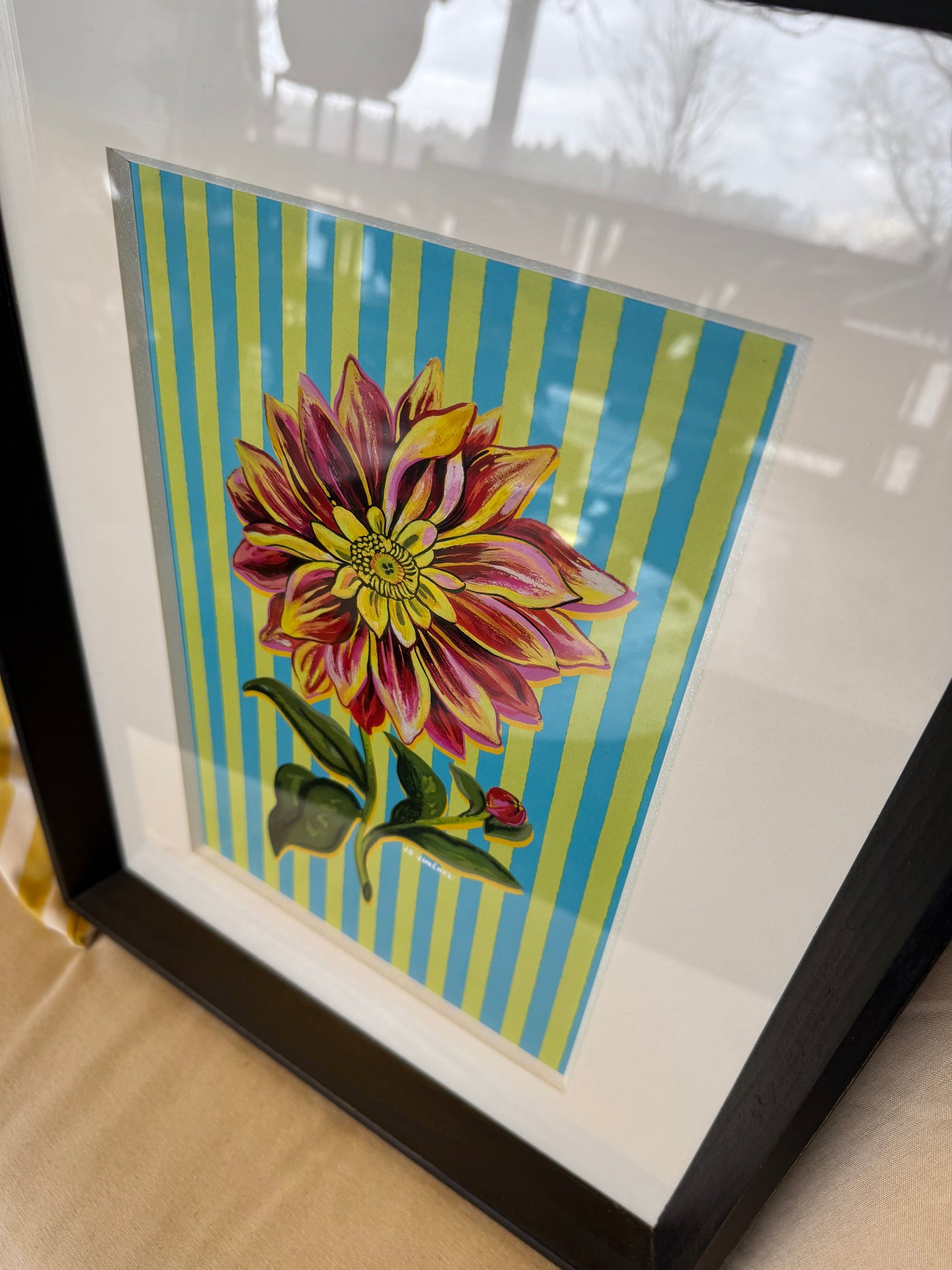 Cuadro Flor — Con Líneas Verde Amarillo Pino Clear Pulido Verde 36x45