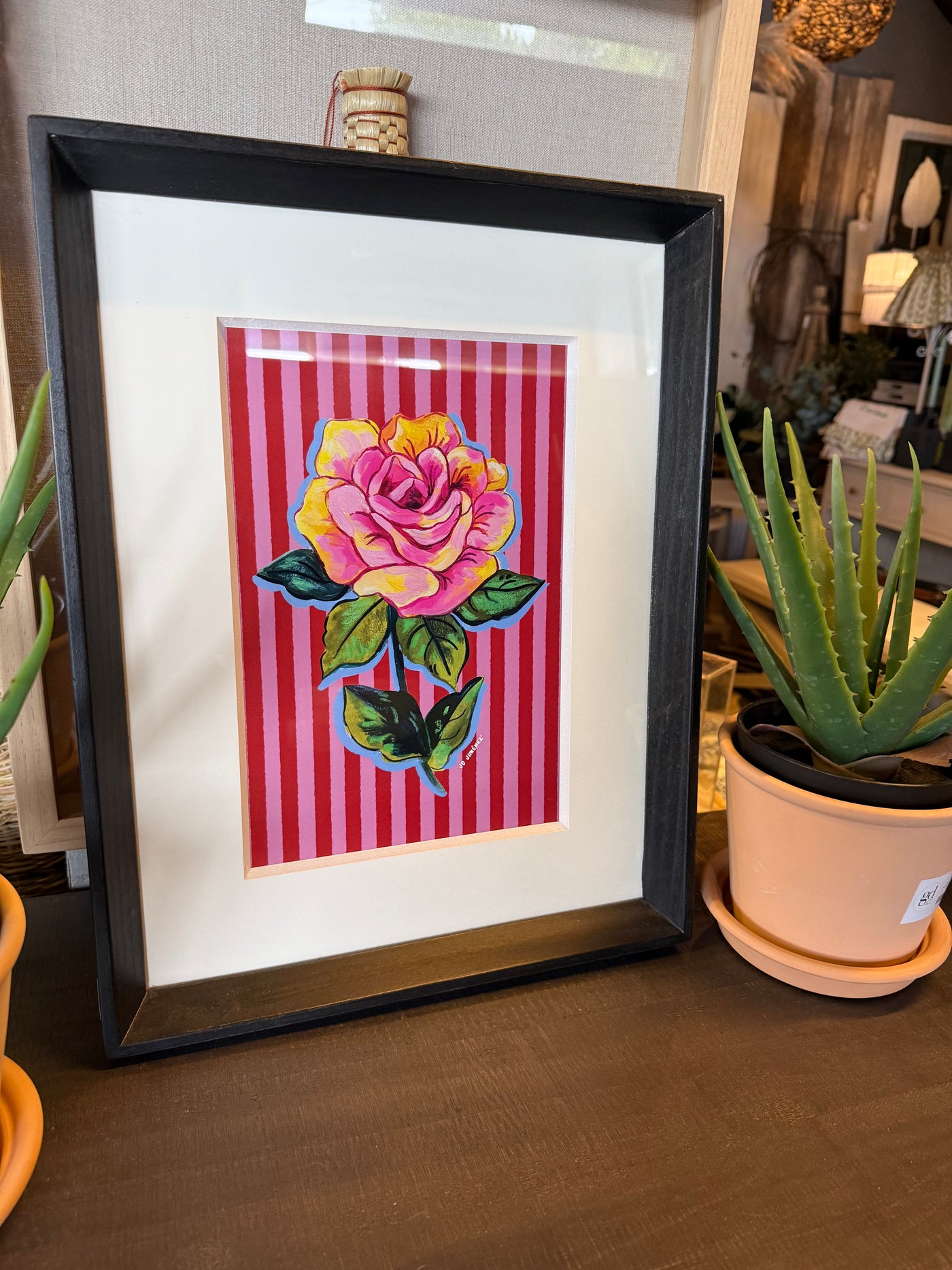Cuadro Flor — Con Líneas Rosa Rojo Pino Clear Pulido Rojo 36x45