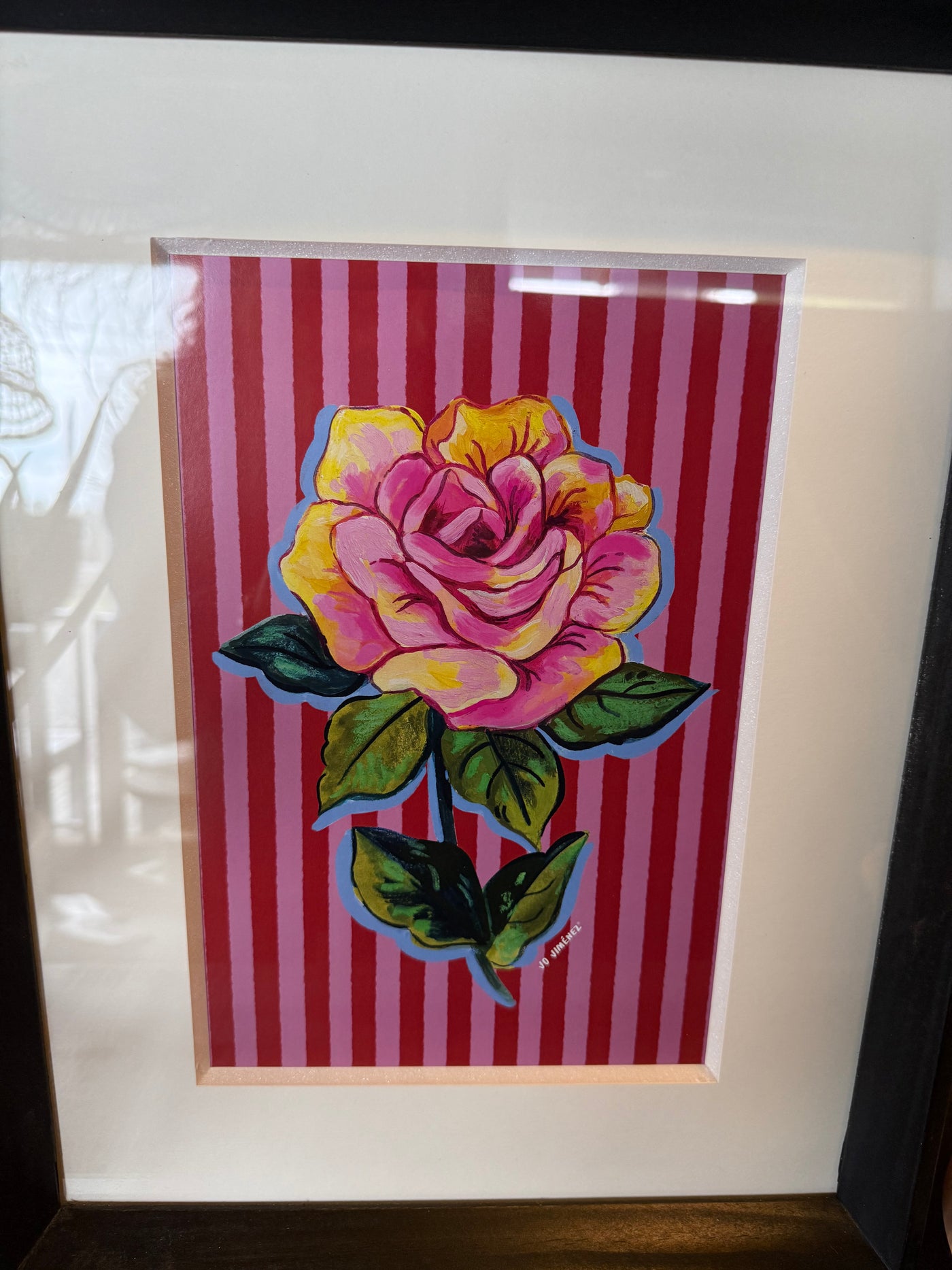 Cuadro Flor — Con Líneas Rosa Rojo Pino Clear Pulido Rojo 36x45