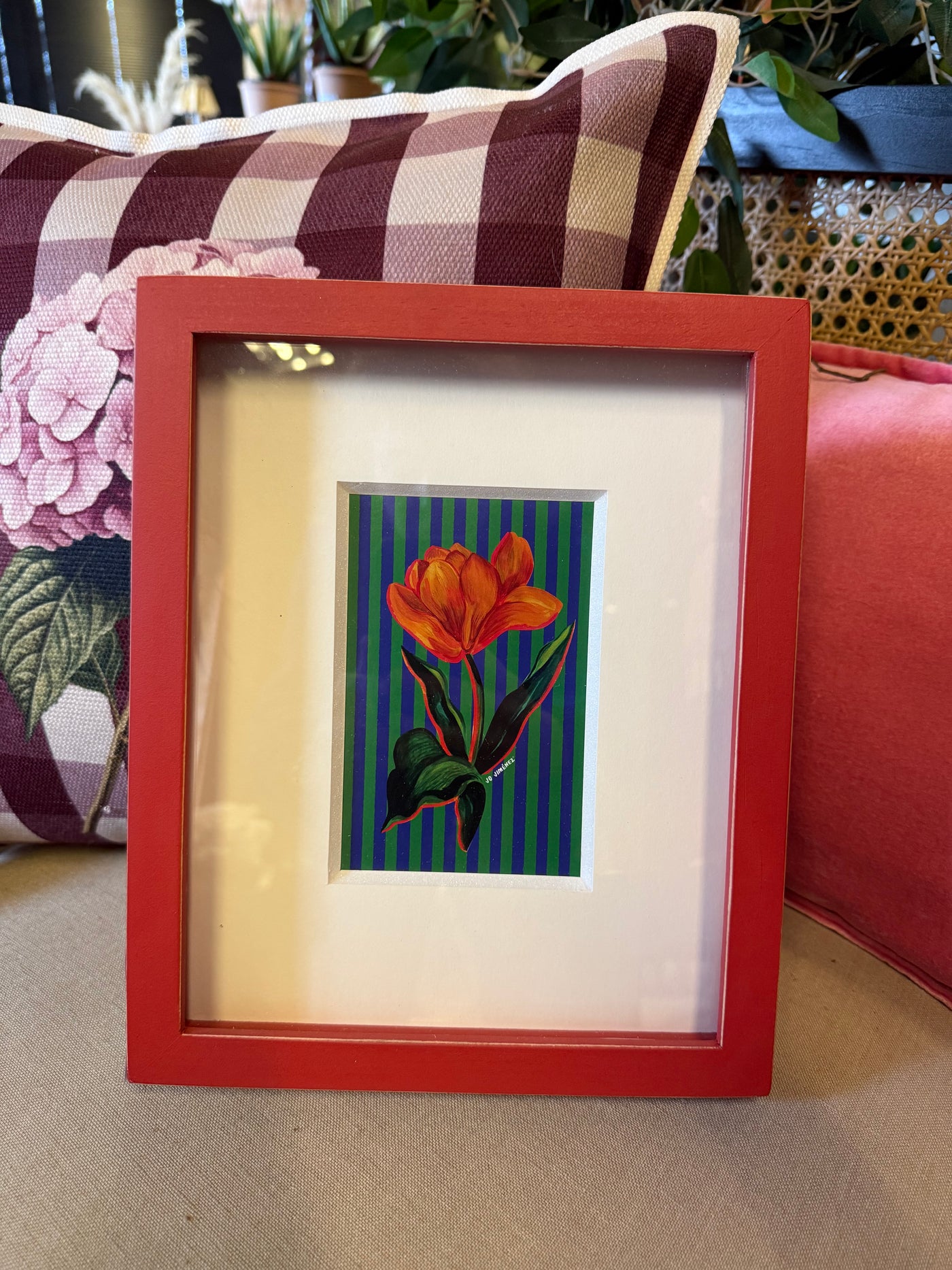 Cuadro Lámina Flor — Diseño 1 Pino Clear Pulido Rojo 23x28