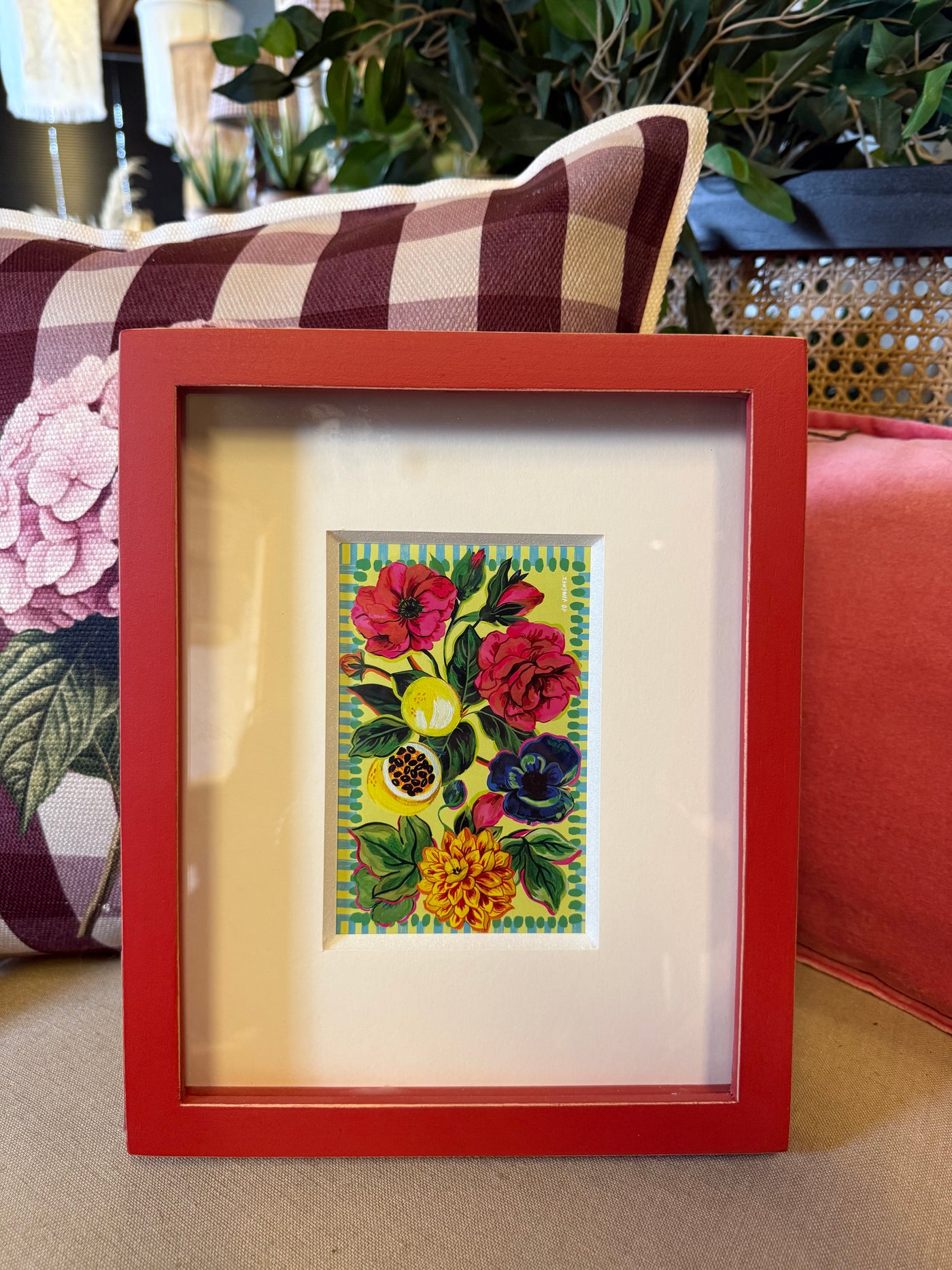 Cuadro Lámina Flor — Diseño 3 Pino Clear Pulido Rojo 23x28
