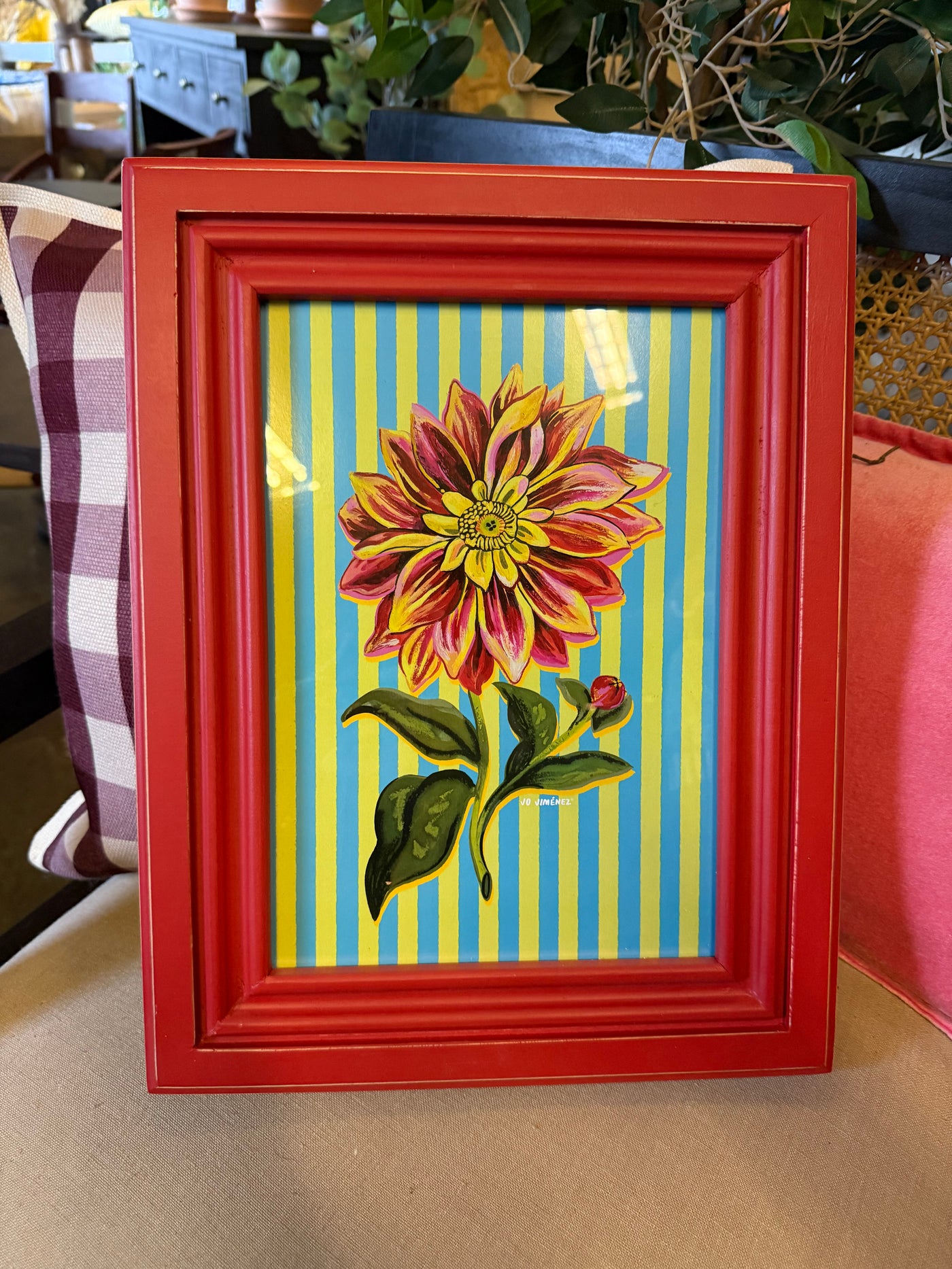 Cuadro Lámina Flor Líneas — Diseño 1 Pino Clear Pulido Rojo 31x40